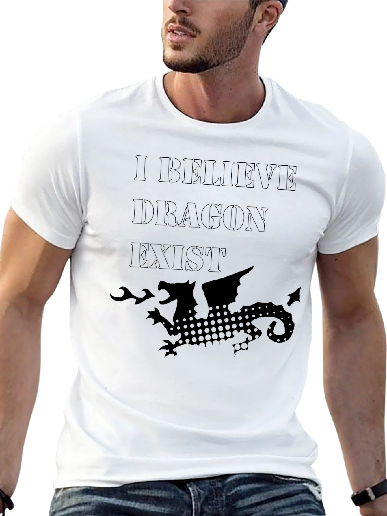I Believe Dragon Exist Black Graphic T-Shirt
