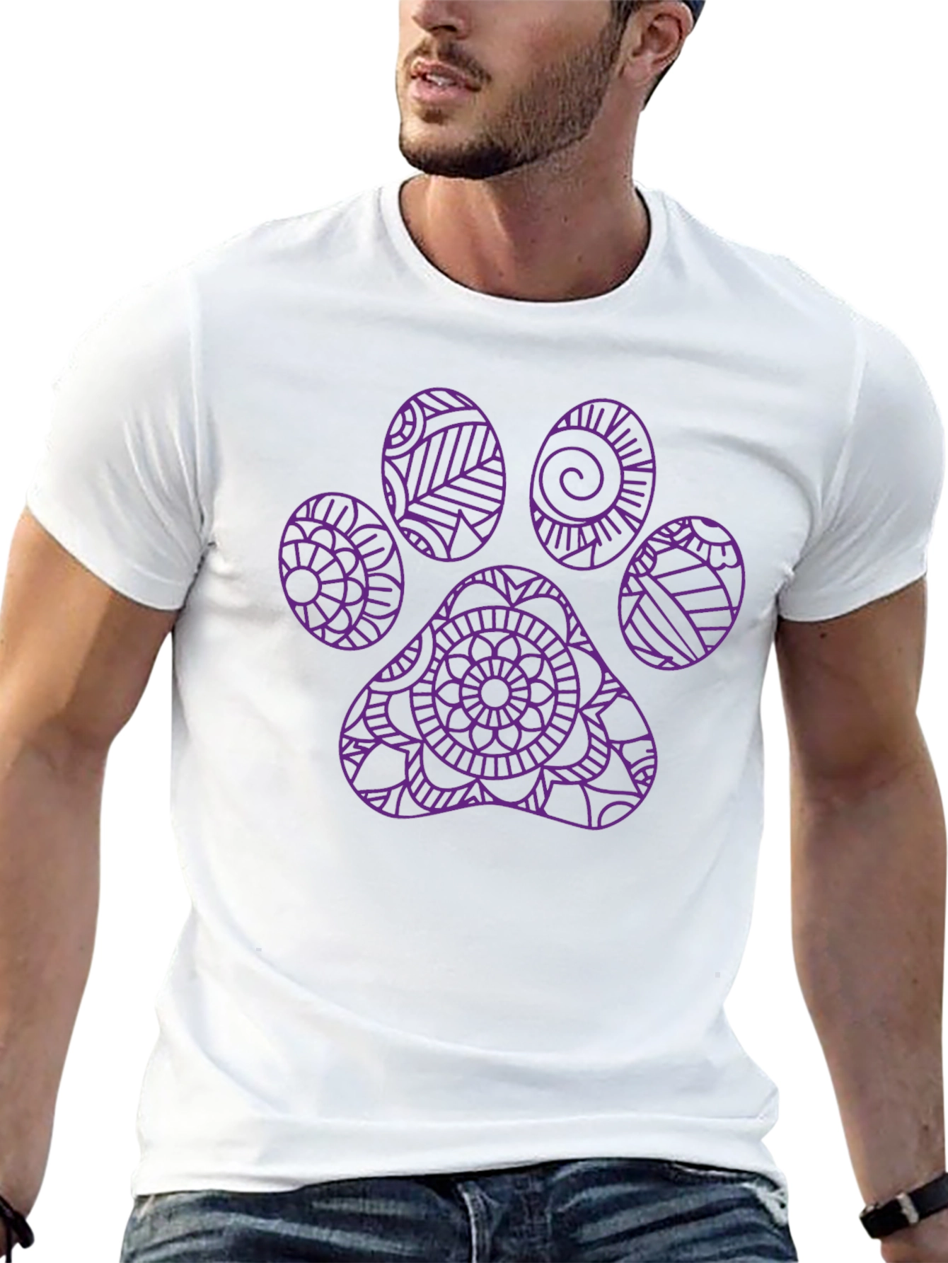 Paw Print Mandala Graphic Tee - Black Cotton T-Shirt