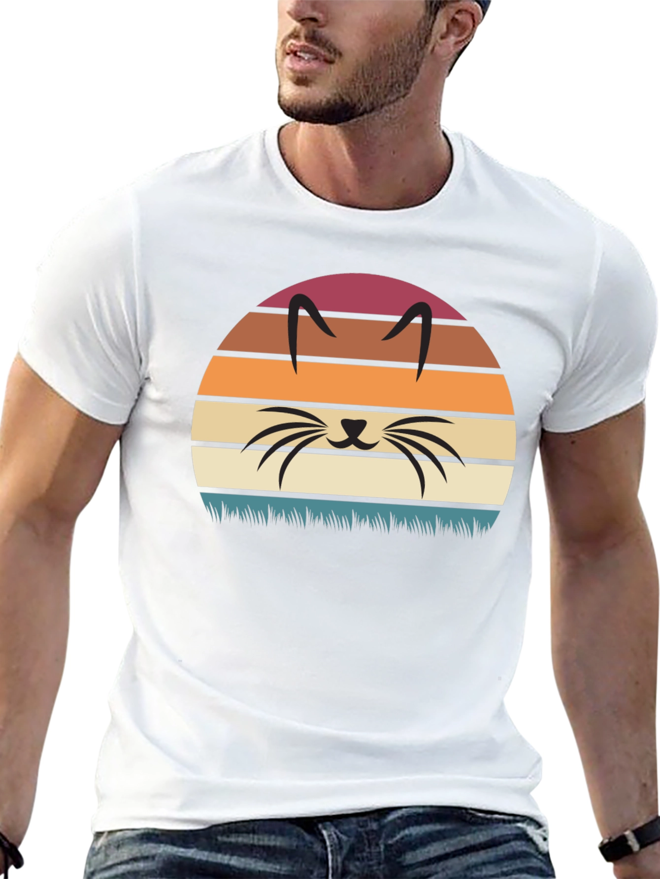 Retro Sunset Cat Silhouette T-Shirt