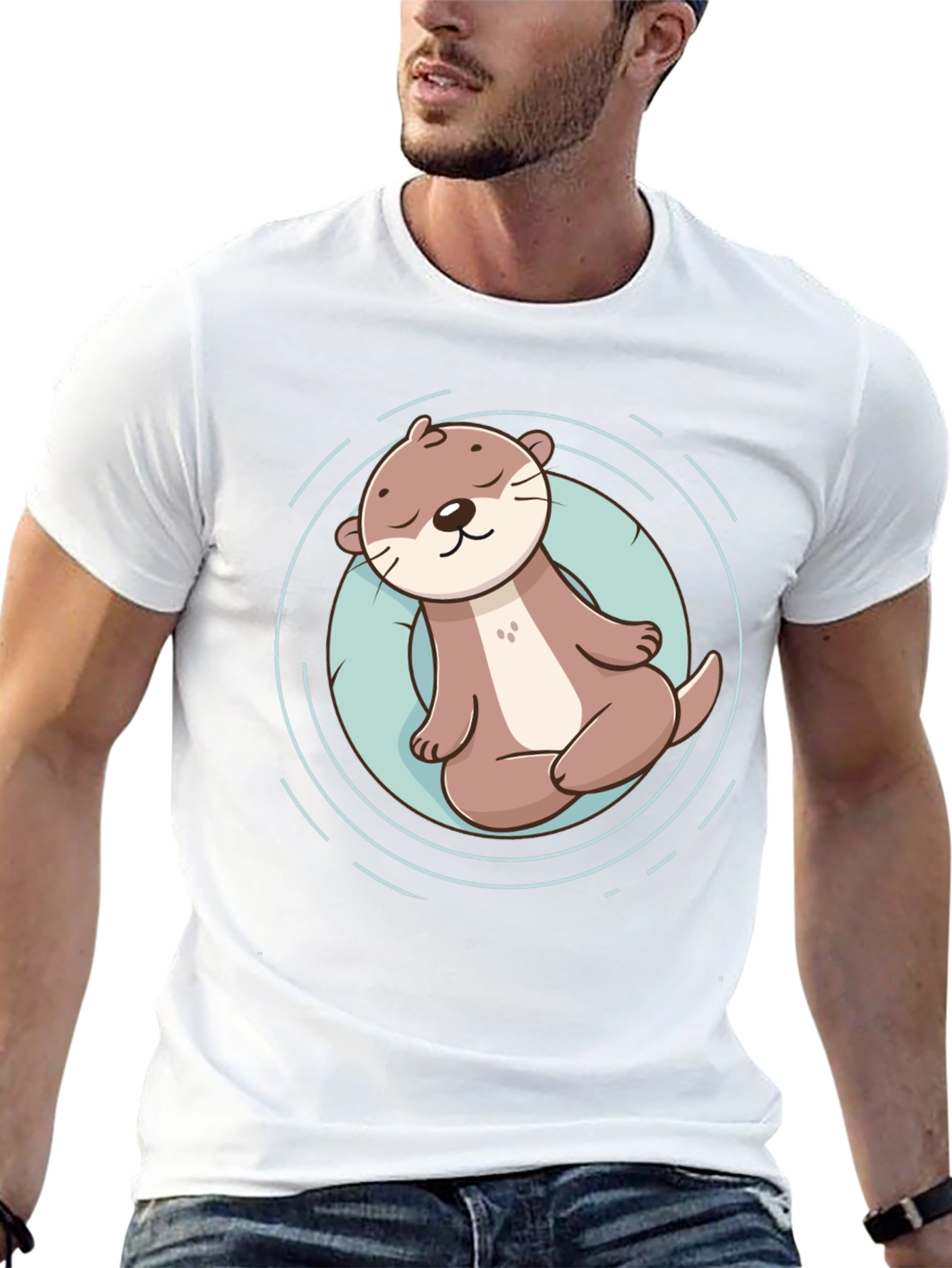 Cute Otter Graphic Tee - Black Cotton T-Shirt