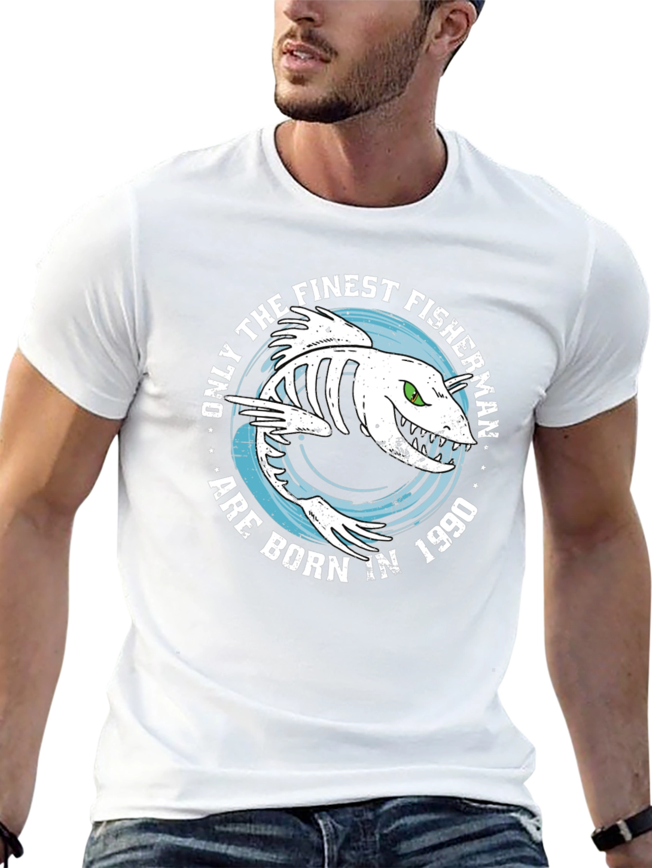 Finest Fisherman Born in 1990 Black T-Shirt