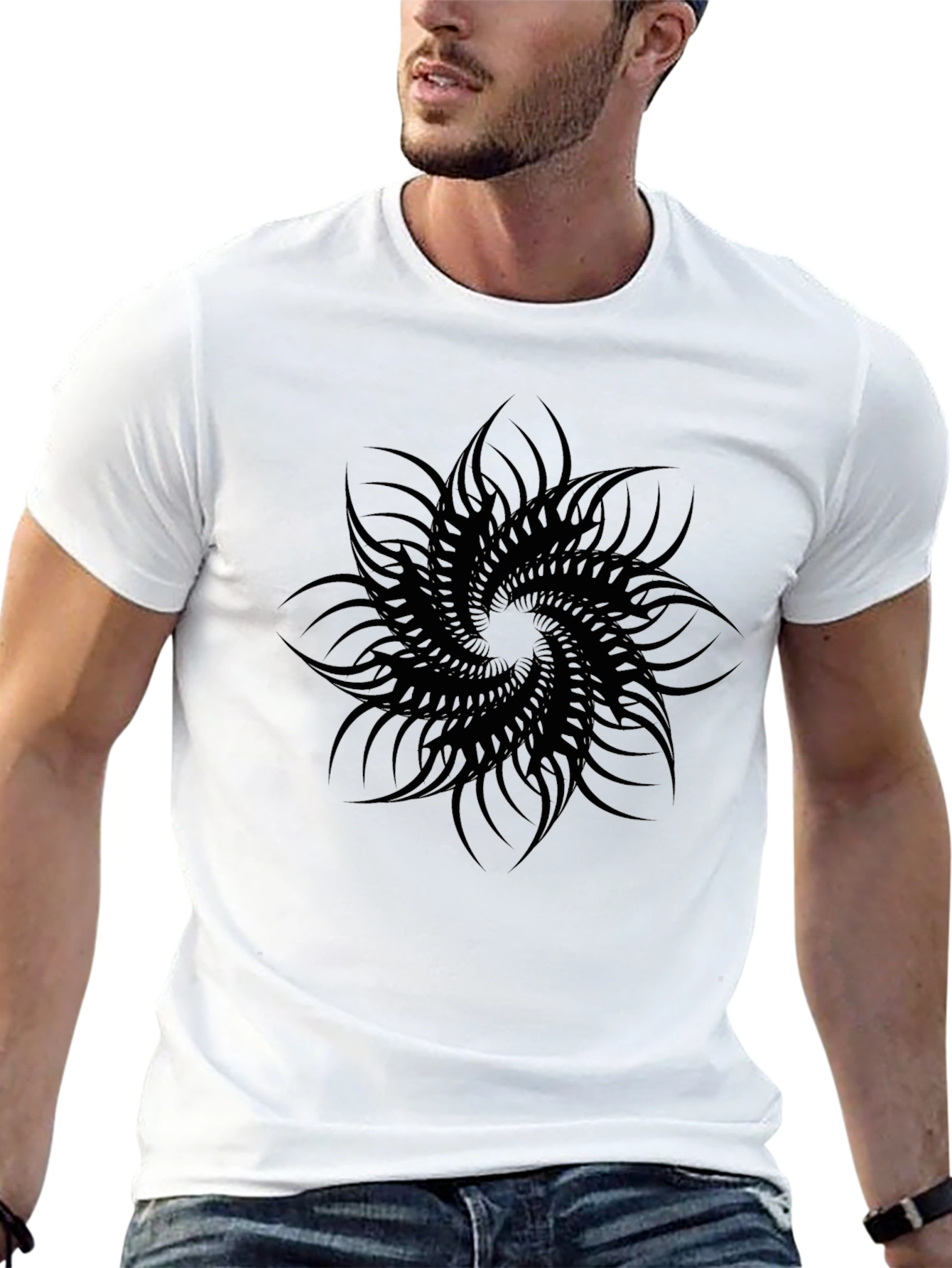 Abstract Swirl Graphic Tee - Black Cotton