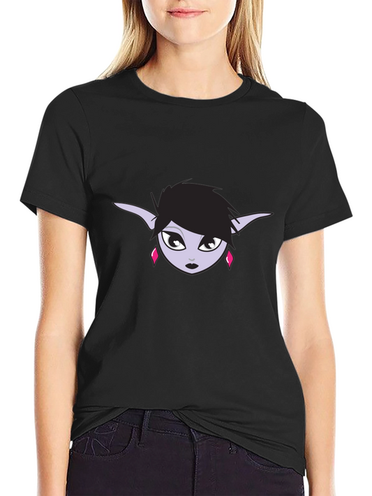 Black T-Shirt with Elf Girl Graphic Tee
