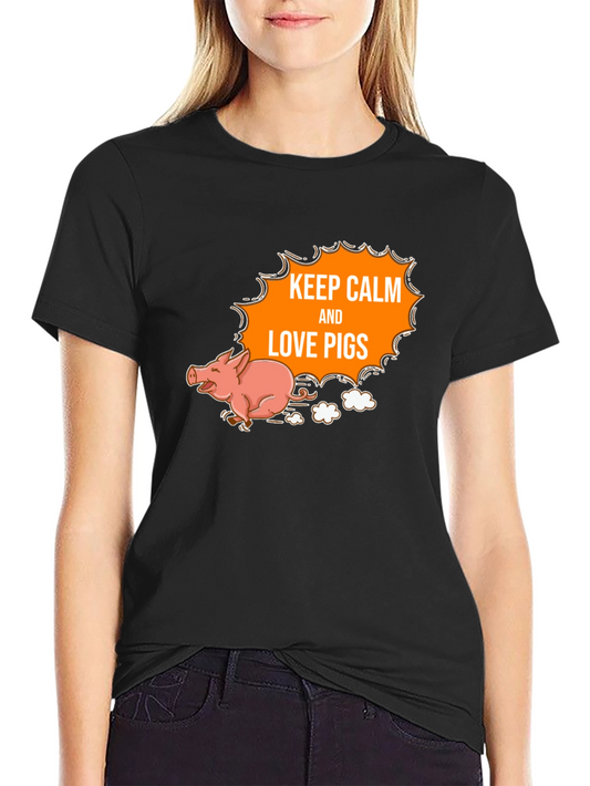 Keep Calm and Love Pigs Black T-Shirt