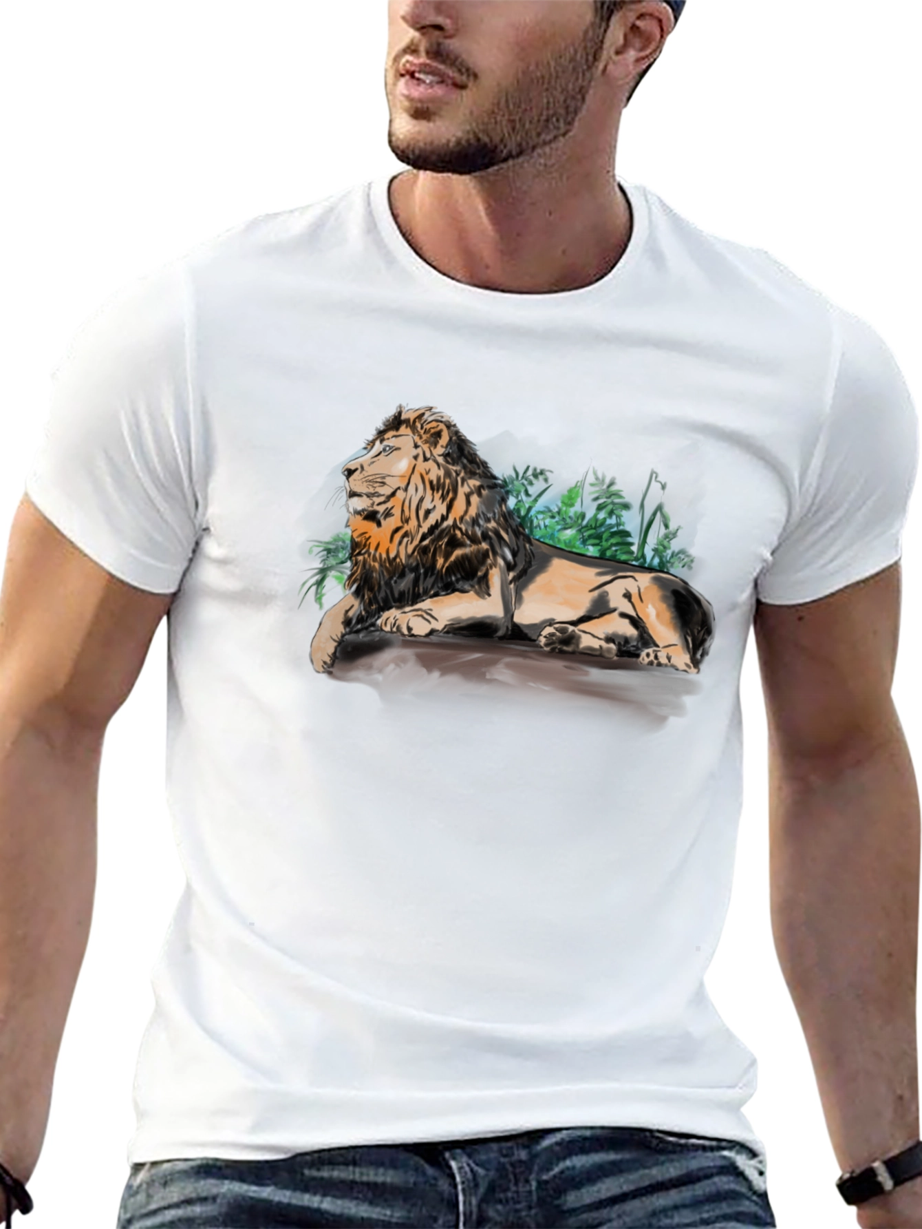 Lion Graphic Print T-Shirt - Relaxed Fit