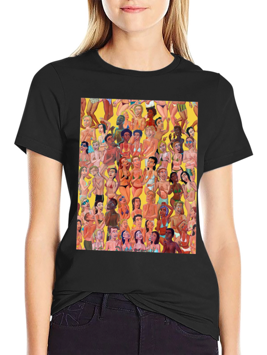Beach Crowd Graphic Tee - Black Cotton T-Shirt
