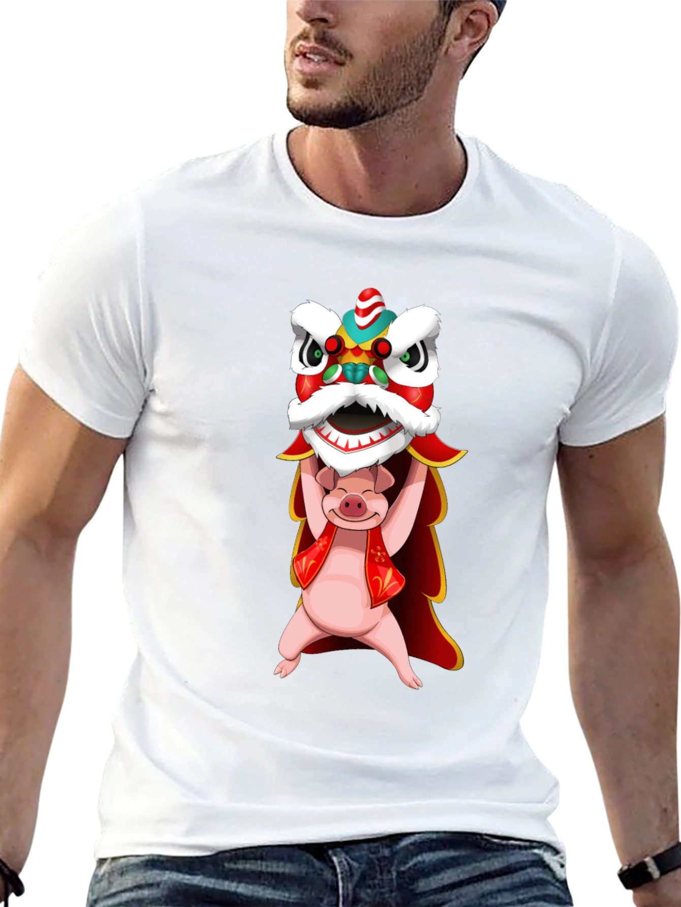 Pig Holding Lion Dance T-Shirt - Chinese New Year