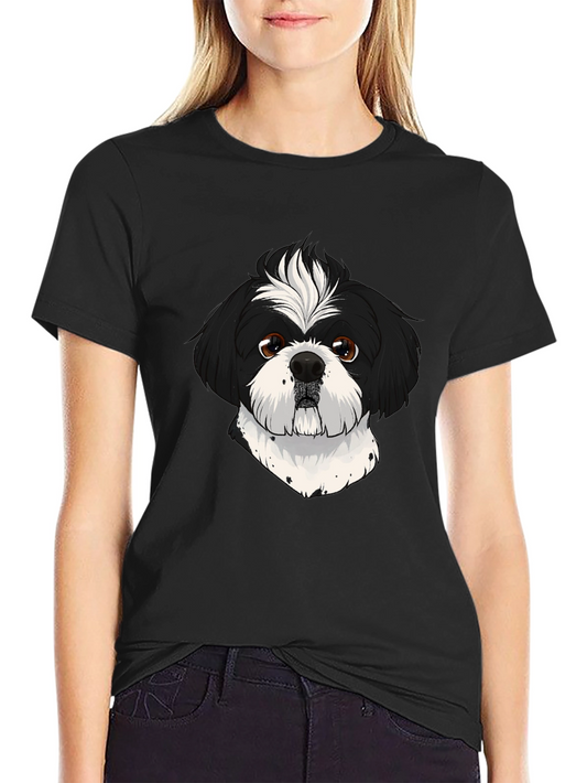 Shih Tzu Dog Graphic Print Black T-Shirt