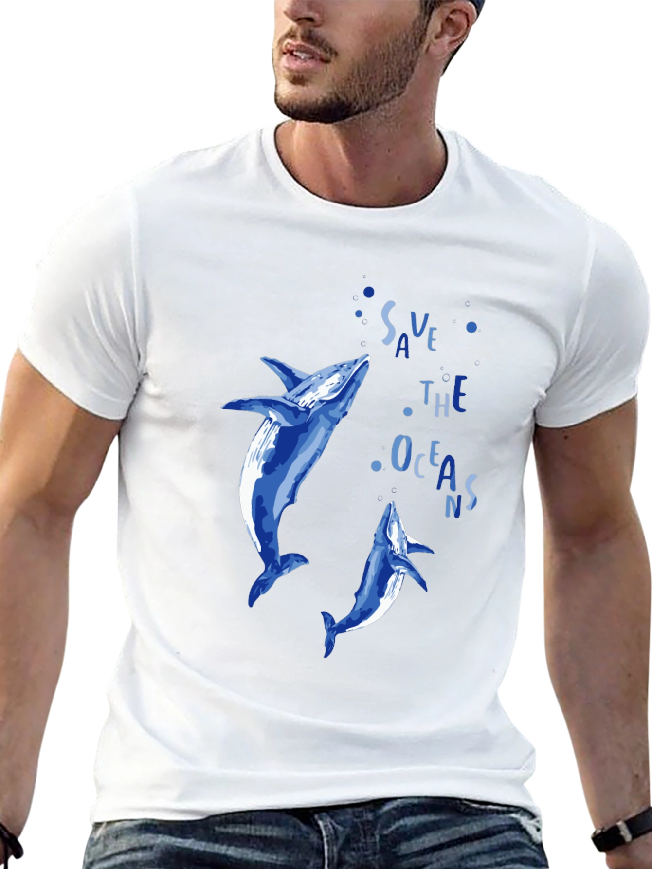 Save the Oceans Graphic Tee - Blue Dolphin Design