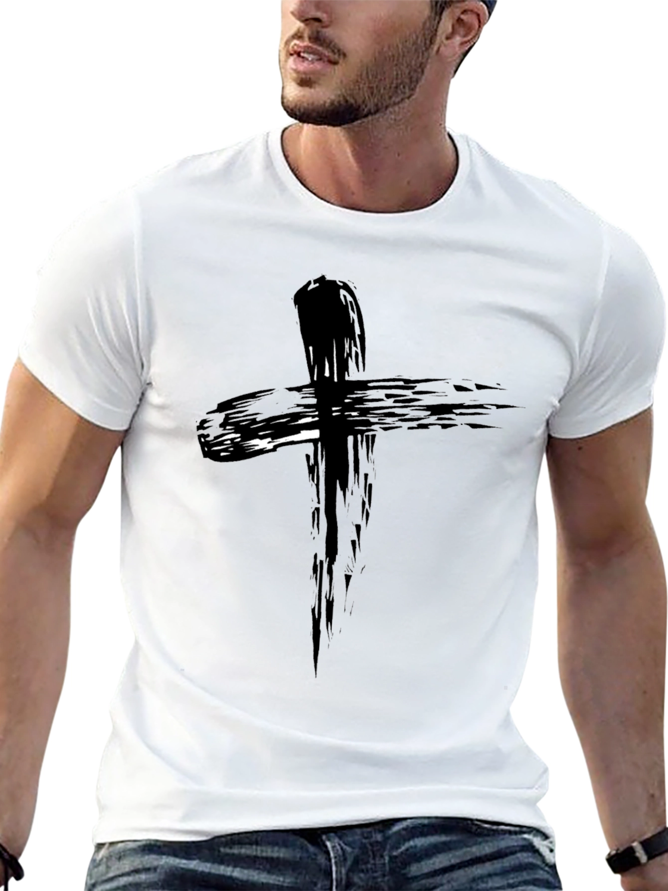 Abstract Cross Graphic Black T-Shirt