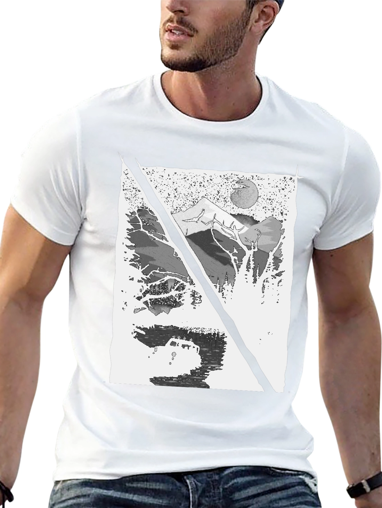 Mountain & Moon Graphic T-Shirt - Black