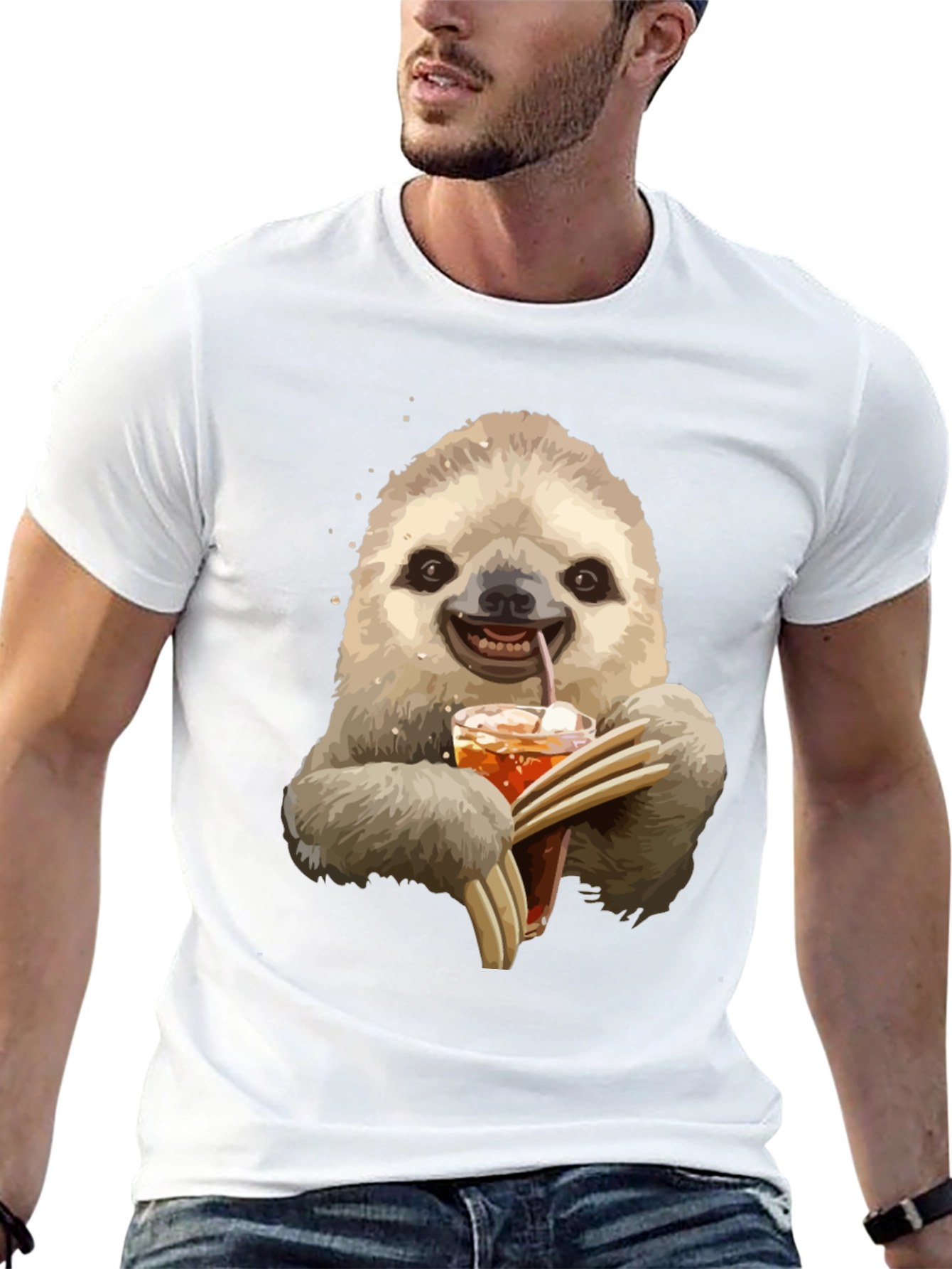 Sloth Drinking Iced Tea Graphic T-Shirt