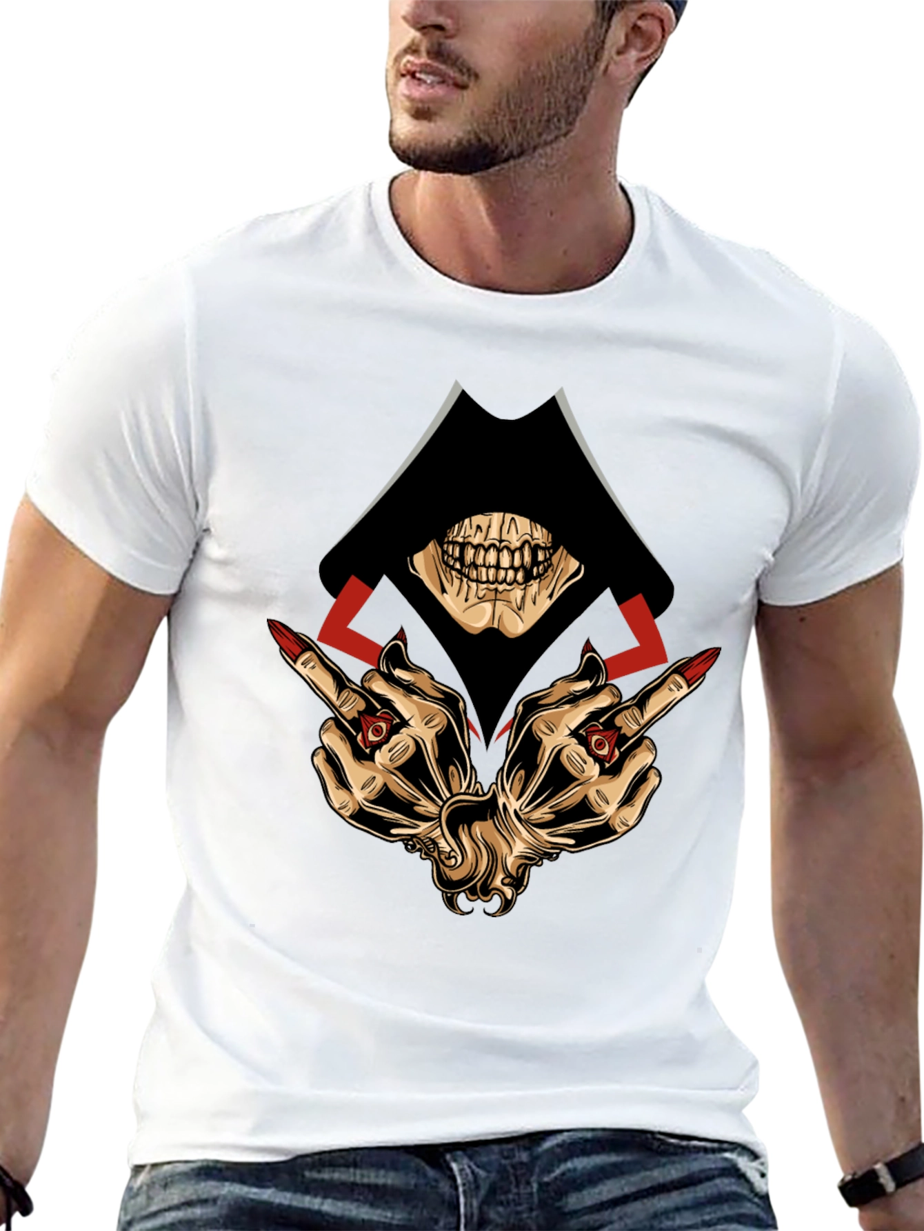 Grim Reaper Middle Finger Graphic T-Shirt