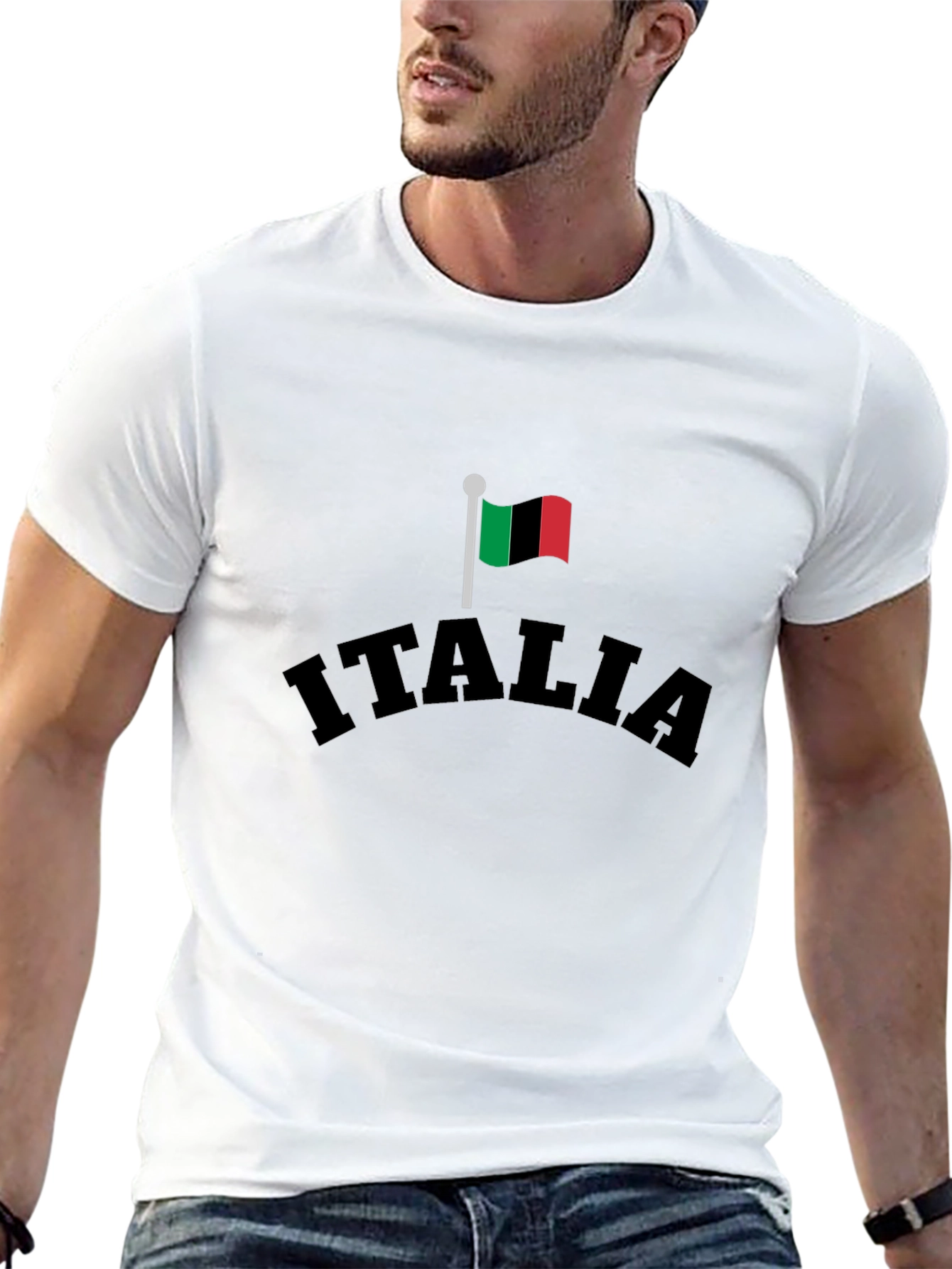 Italia Flag Graphic Tee - Black Cotton T-Shirt