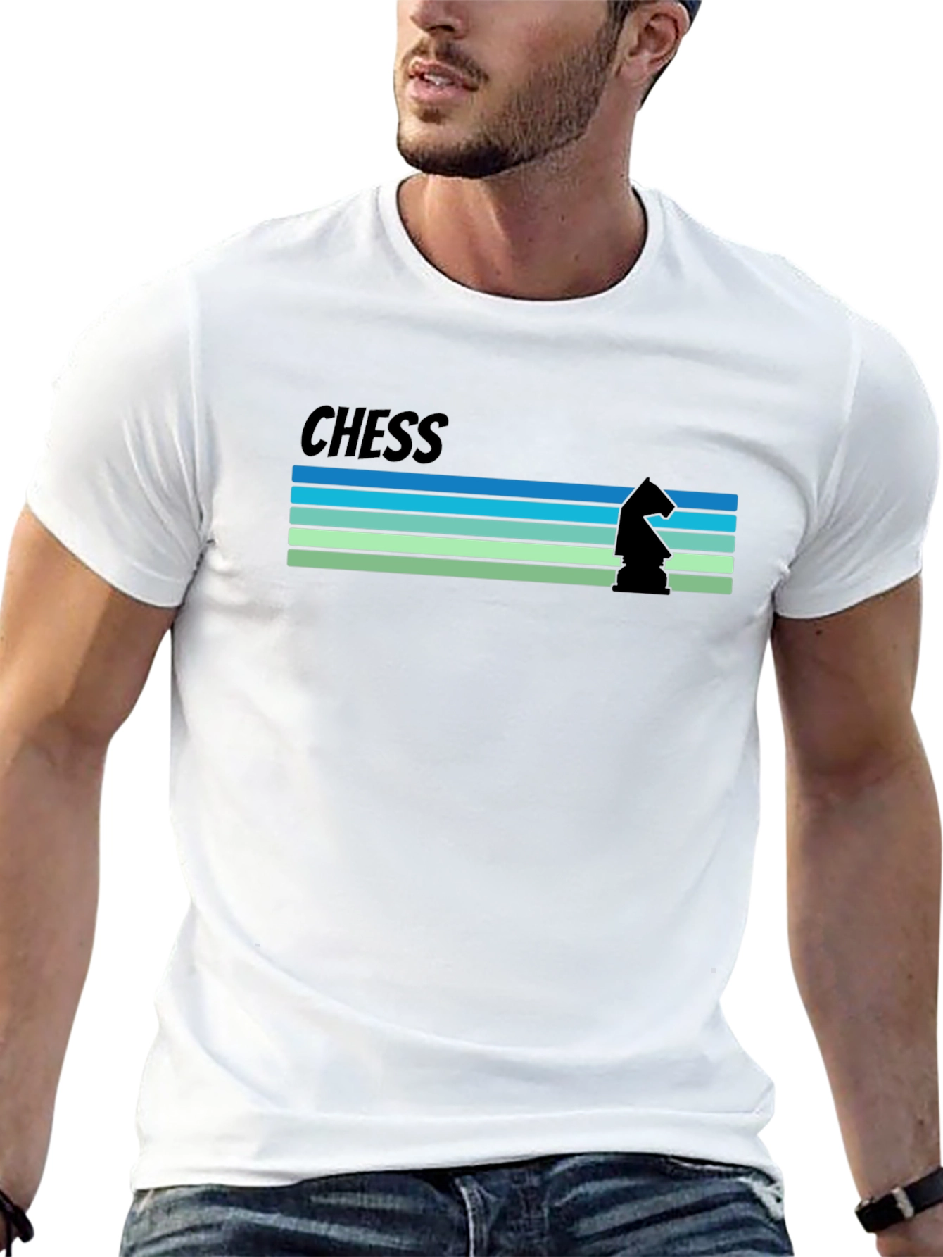 Chess Knight Graphic Tee - Retro Style Mens T-Shirt