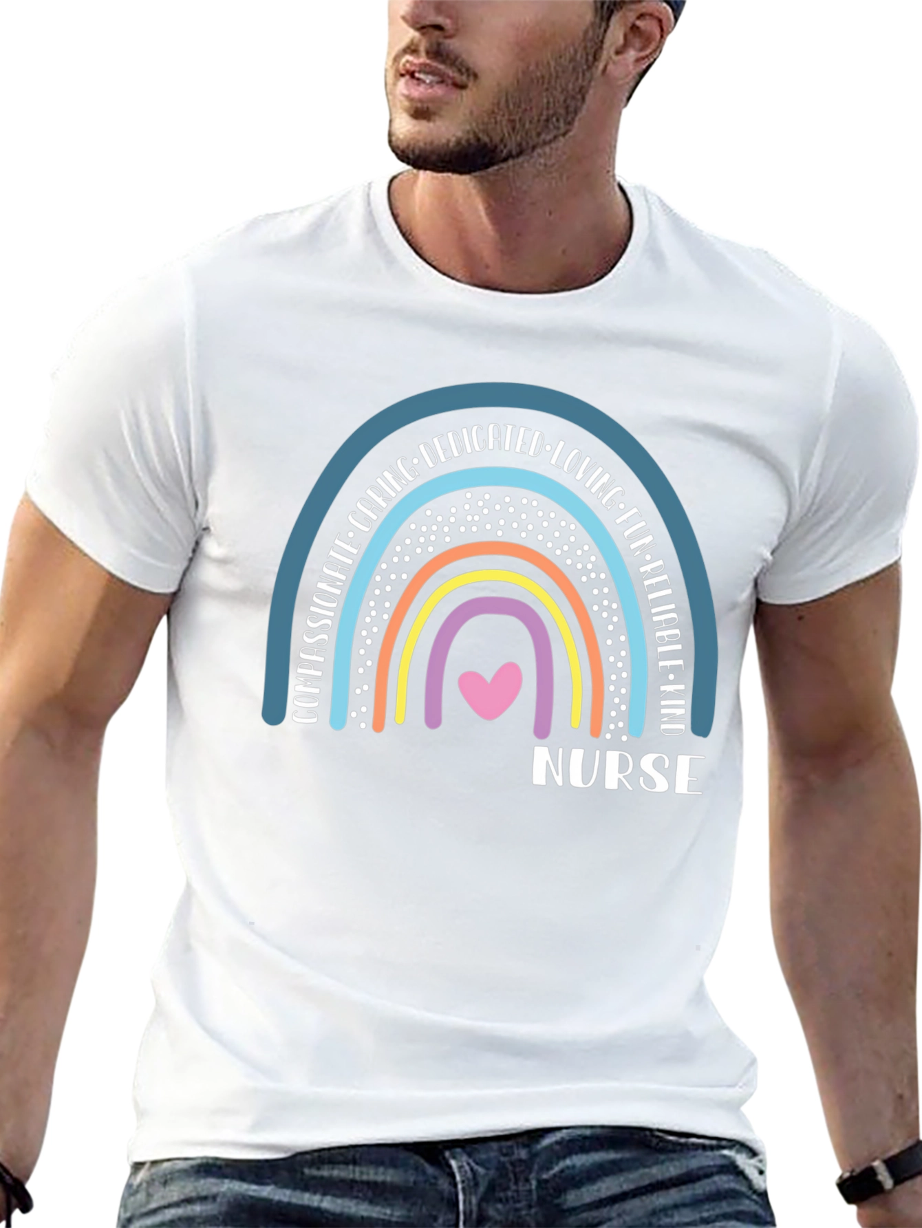 Nurse Rainbow T-Shirt - Caring Dedicated & Kind!