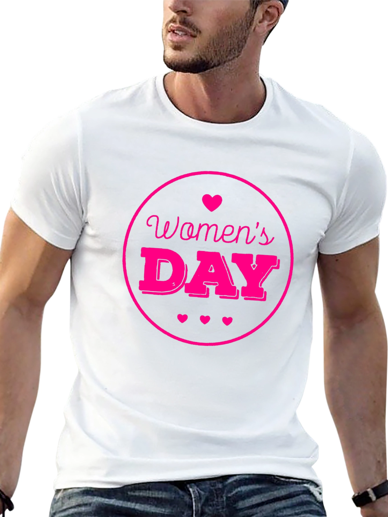 Womens Day Pink Heart Graphic Black T-Shirt