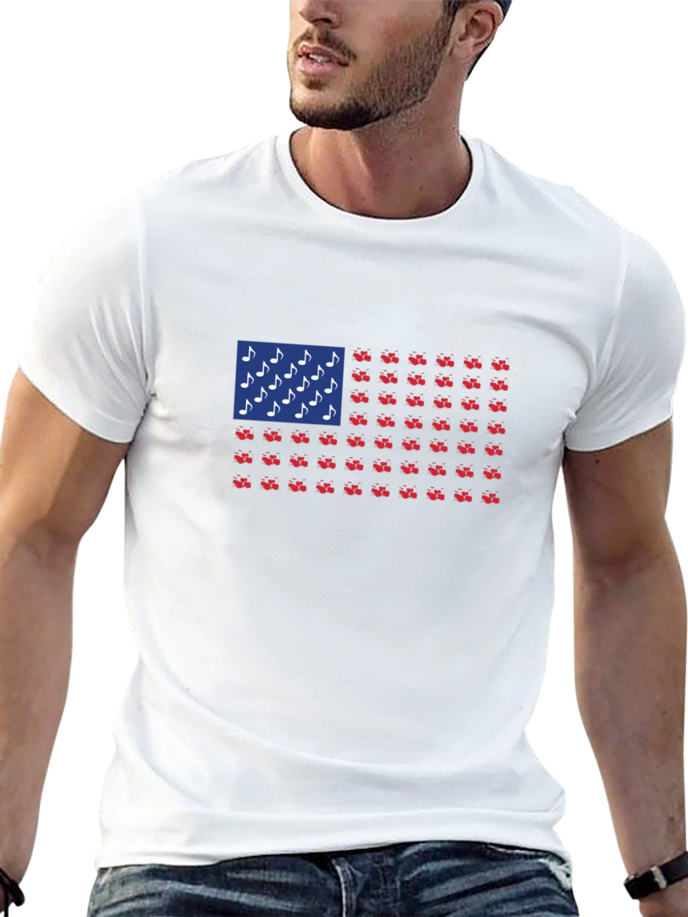 Patriotic Musical Note & Tractor Flag T-Shirt