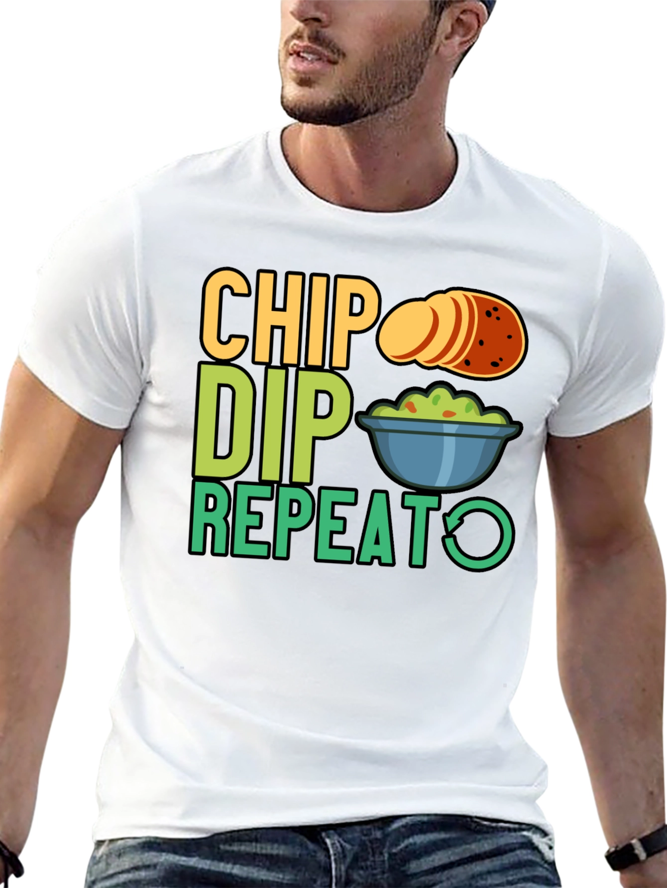 Chip Dip Repeat Graphic Tee - Snack Lover T-Shirt