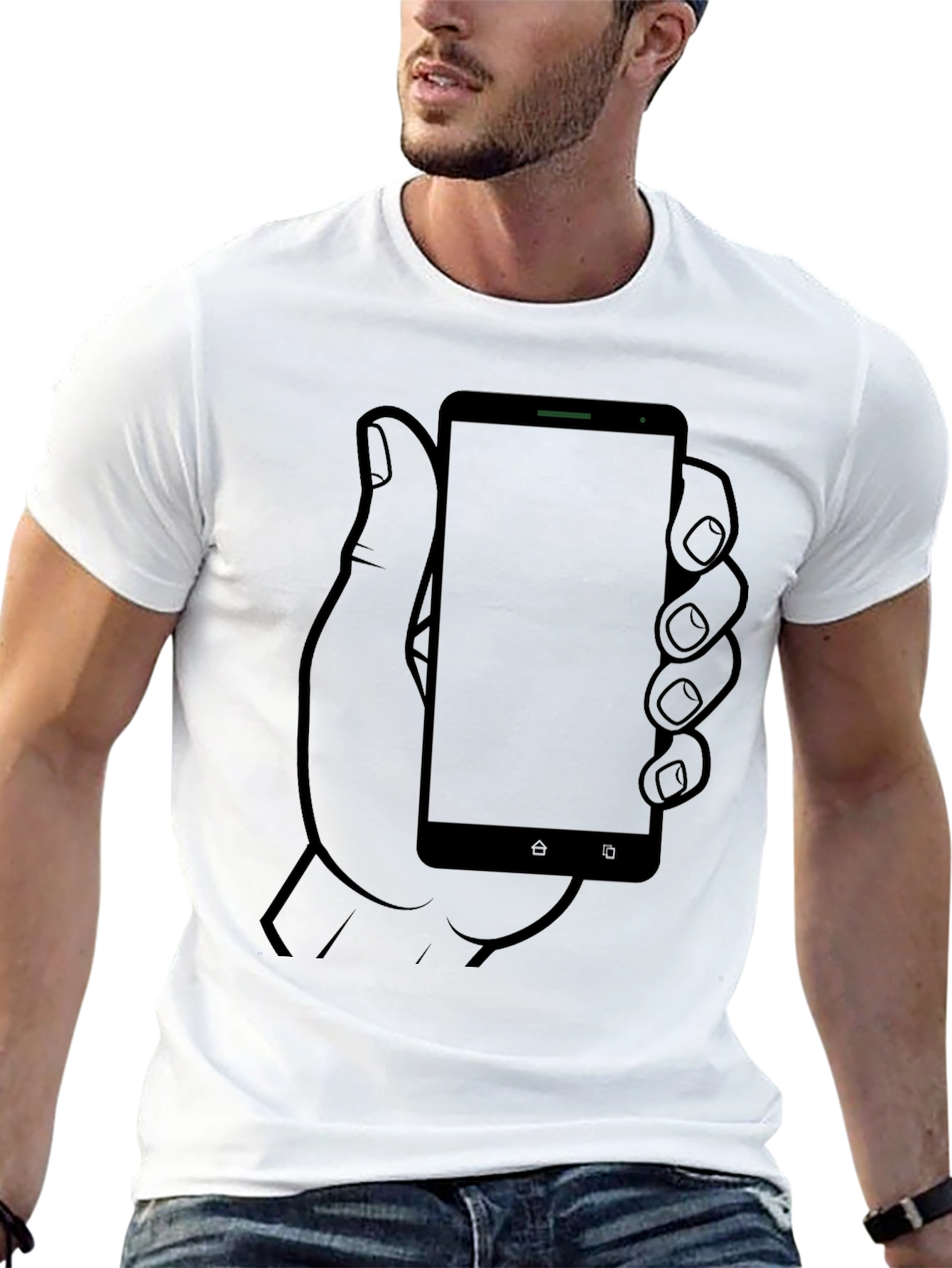 Smartphone Hand Graphic Tee - Cool Casual Black Shirt