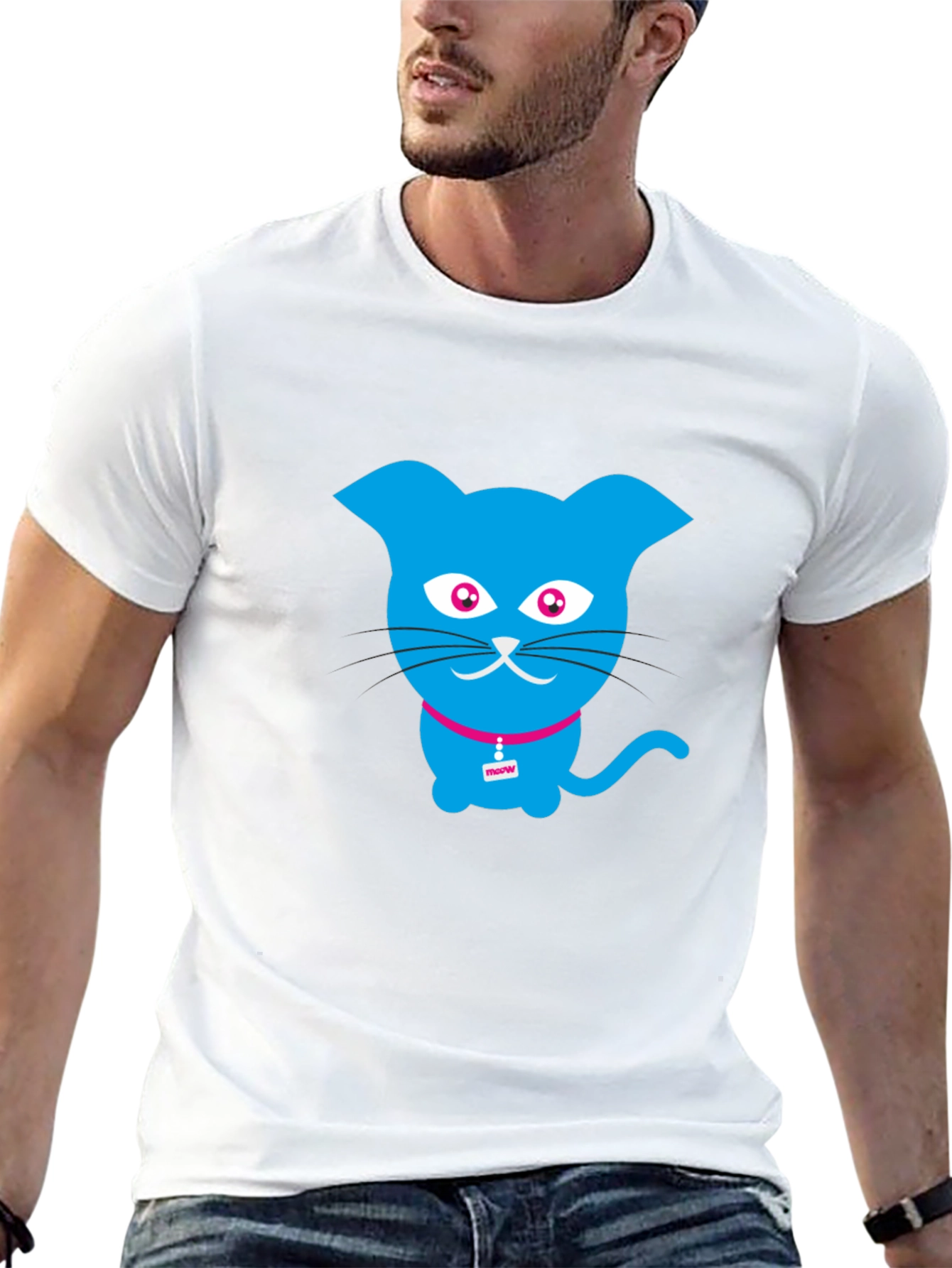 Blue Cat Graphic Tee - Trendy Casual Wear