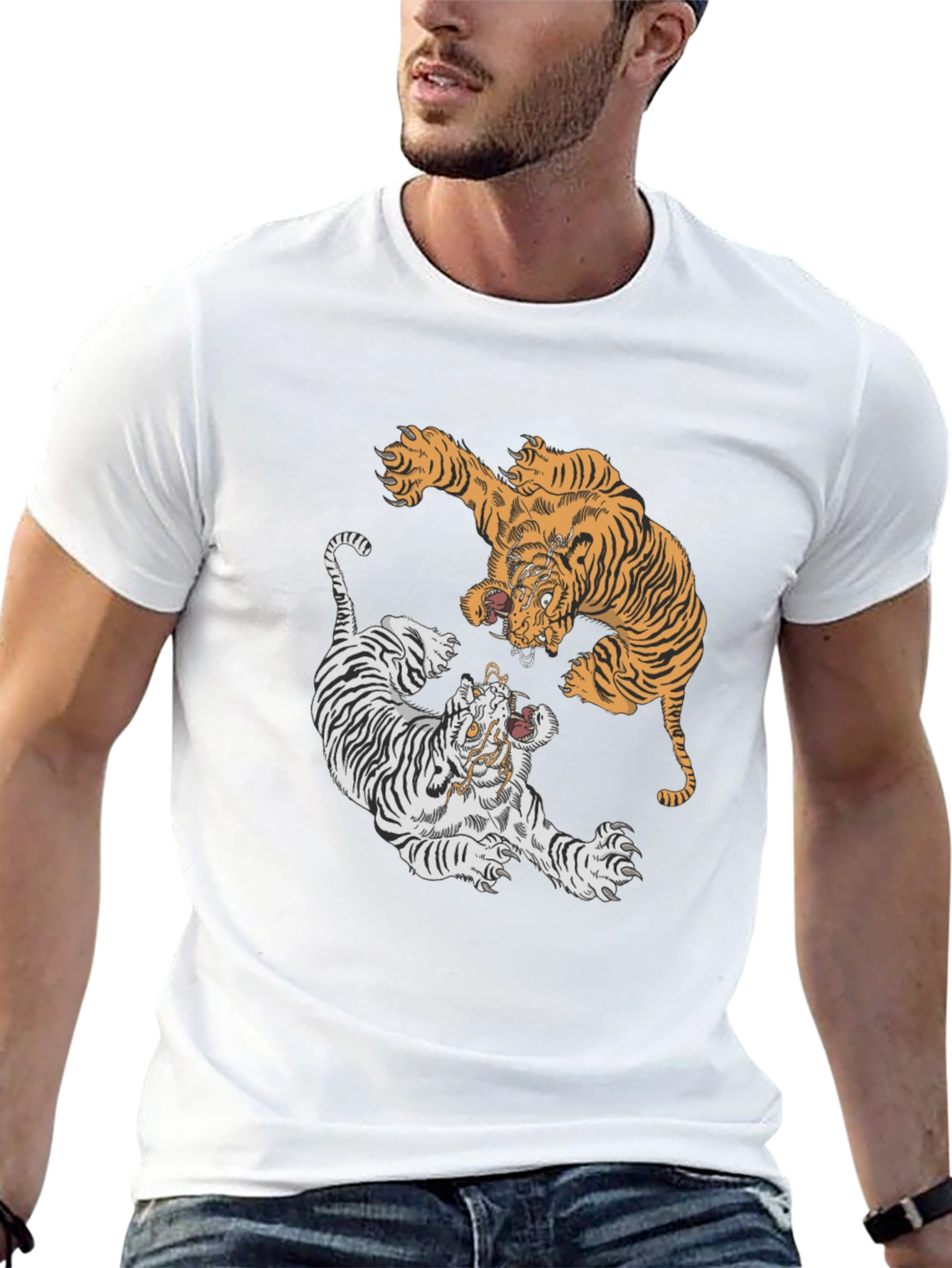 Tiger Yin Yang Graphic Tee - Black Cotton T-Shirt
