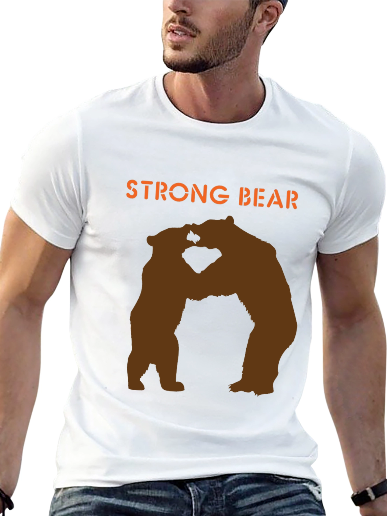 Strong Bear Graphic Tee - Black Cotton Blend T-Shirt