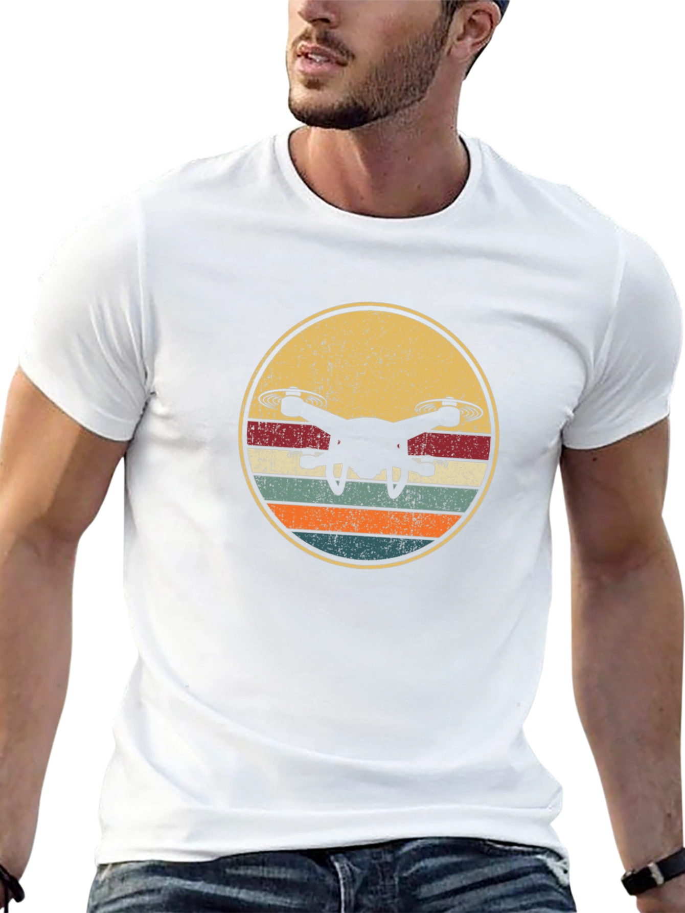 Drone Silhouette Retro Style Graphic T-Shirt