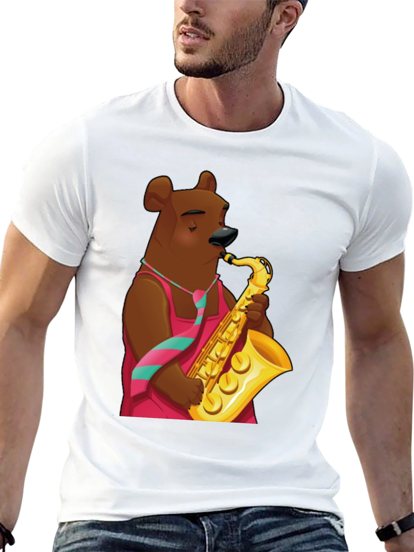 Bear Saxophone Player Graphic T-Shirt