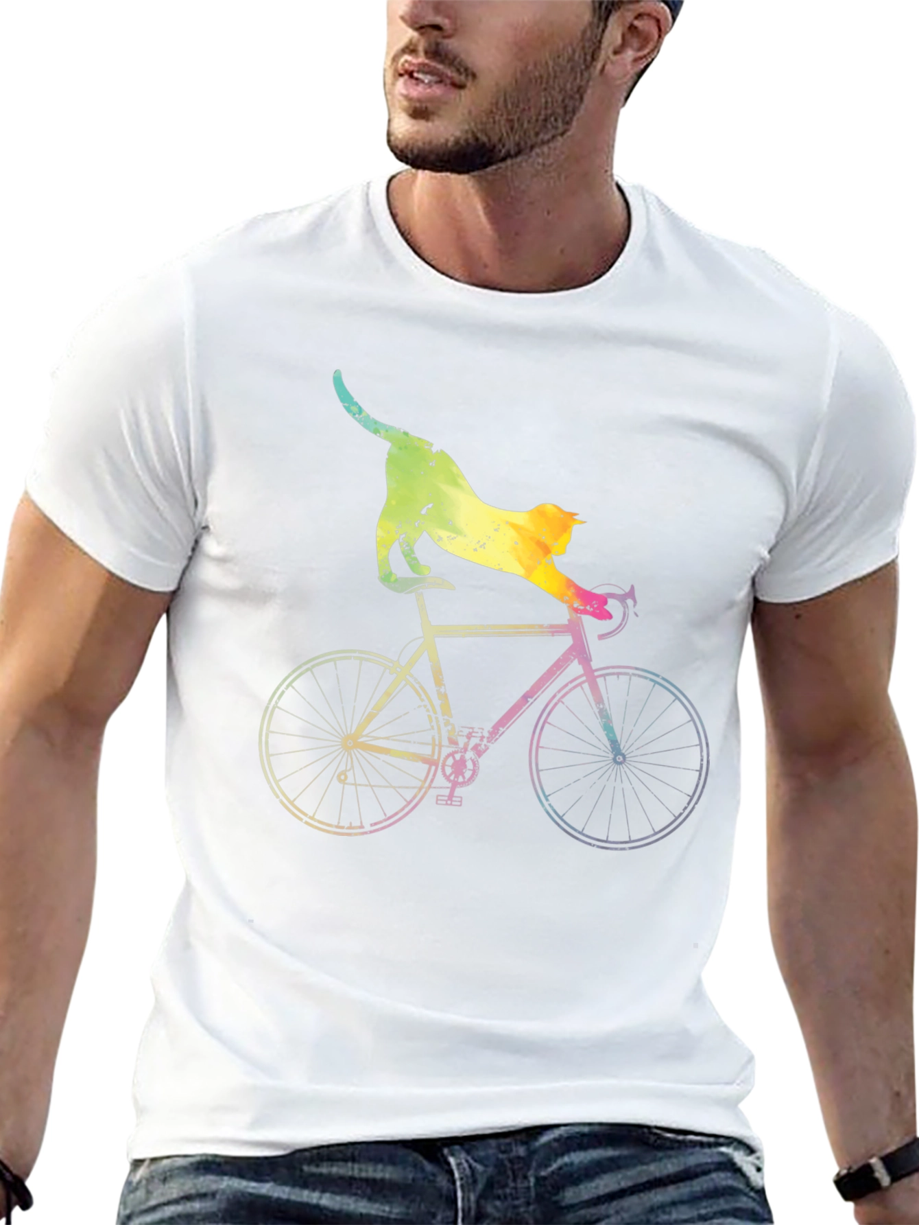 Cat Riding Bike Graphic T-Shirt