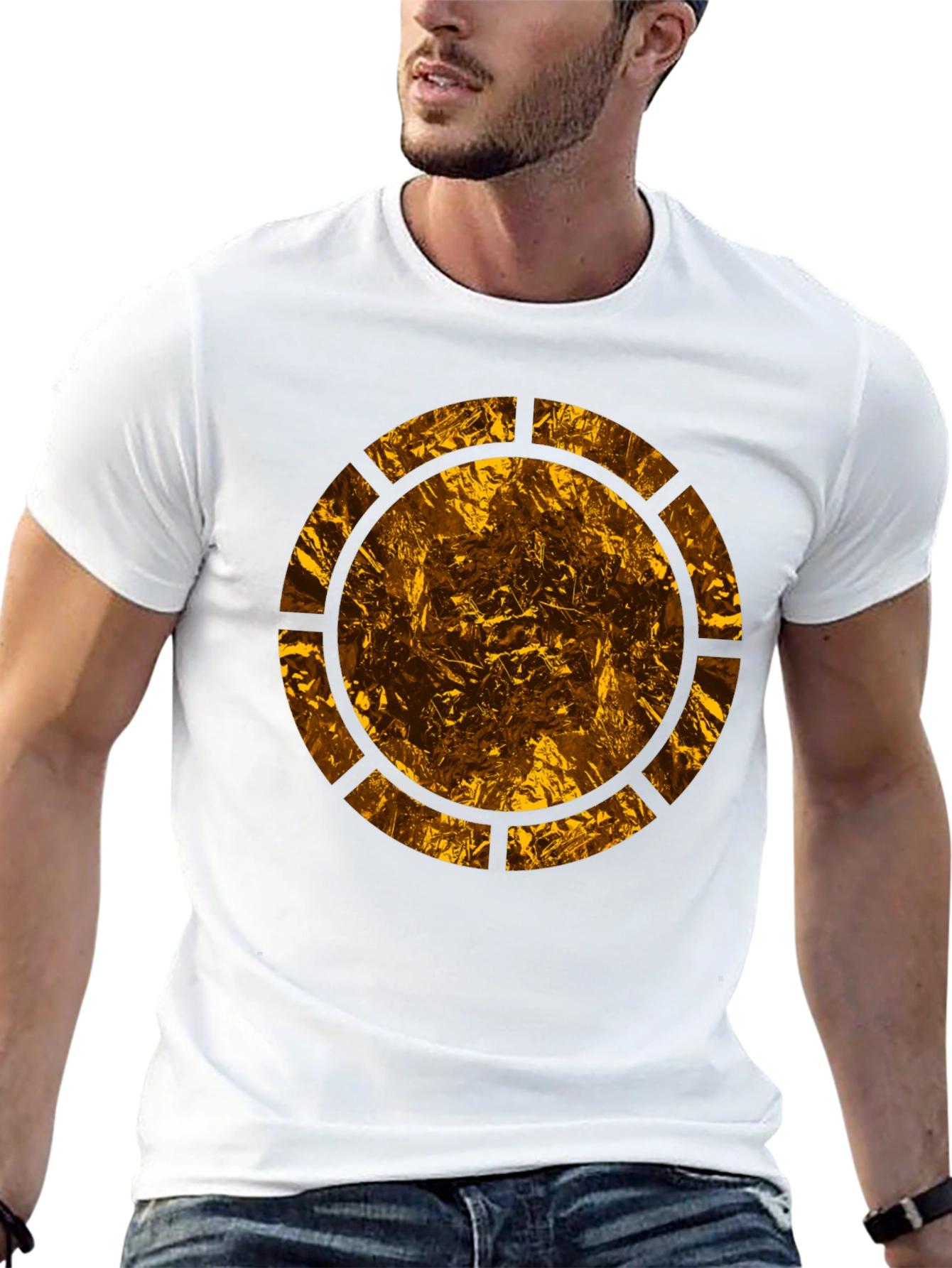 Mens Black T-Shirt with Abstract Gold Circle Design