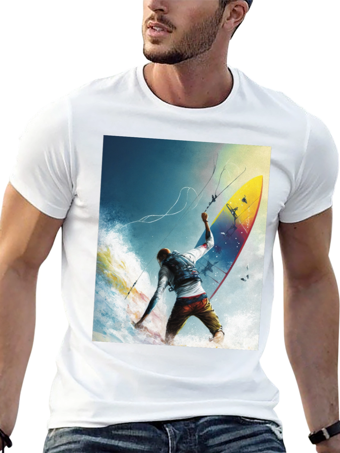 Surfing Print Black T-Shirt