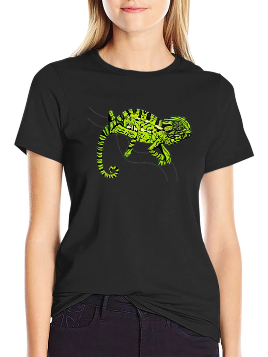 Black T-Shirt with Green Chameleon Graphic