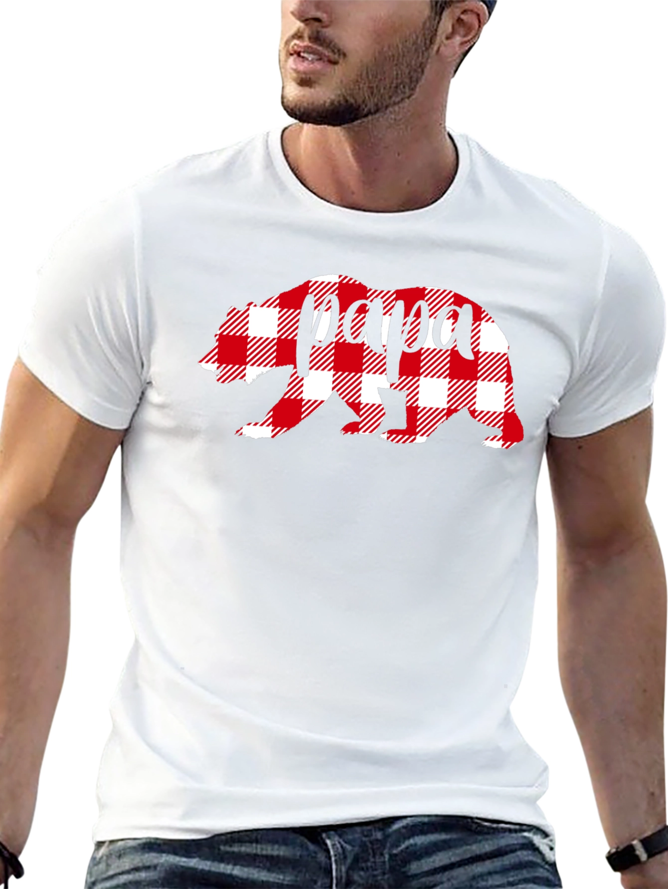 Papa Bear Plaid Graphic Tee - Mens Black T-Shirt