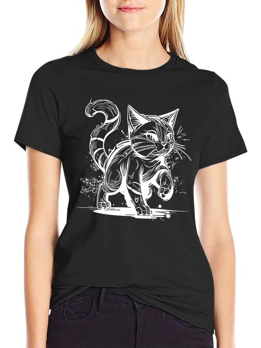 Black Cat Graphic Tee - Unique Cartoon Design