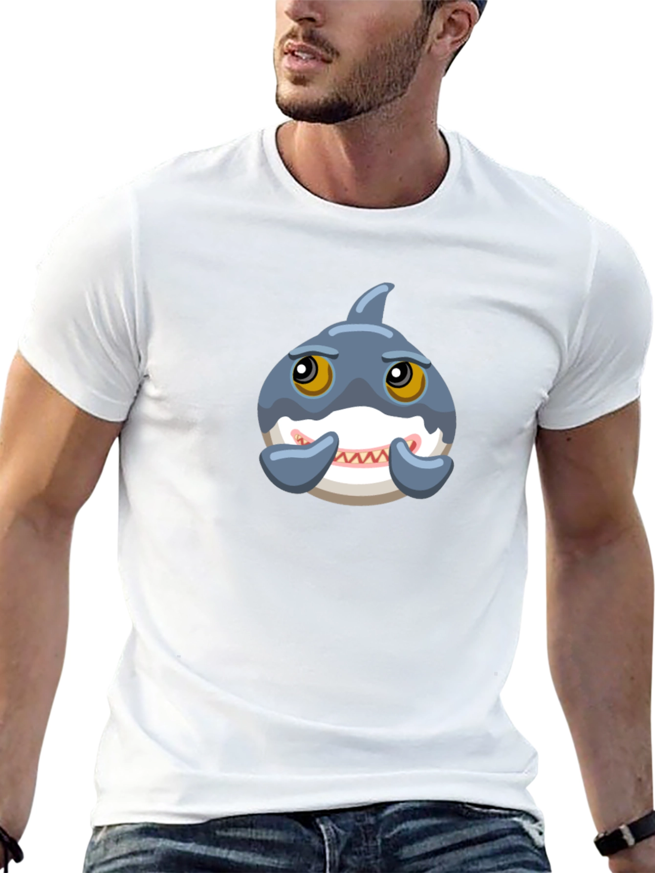 Cute Cartoon Shark Graphic Tee - Black