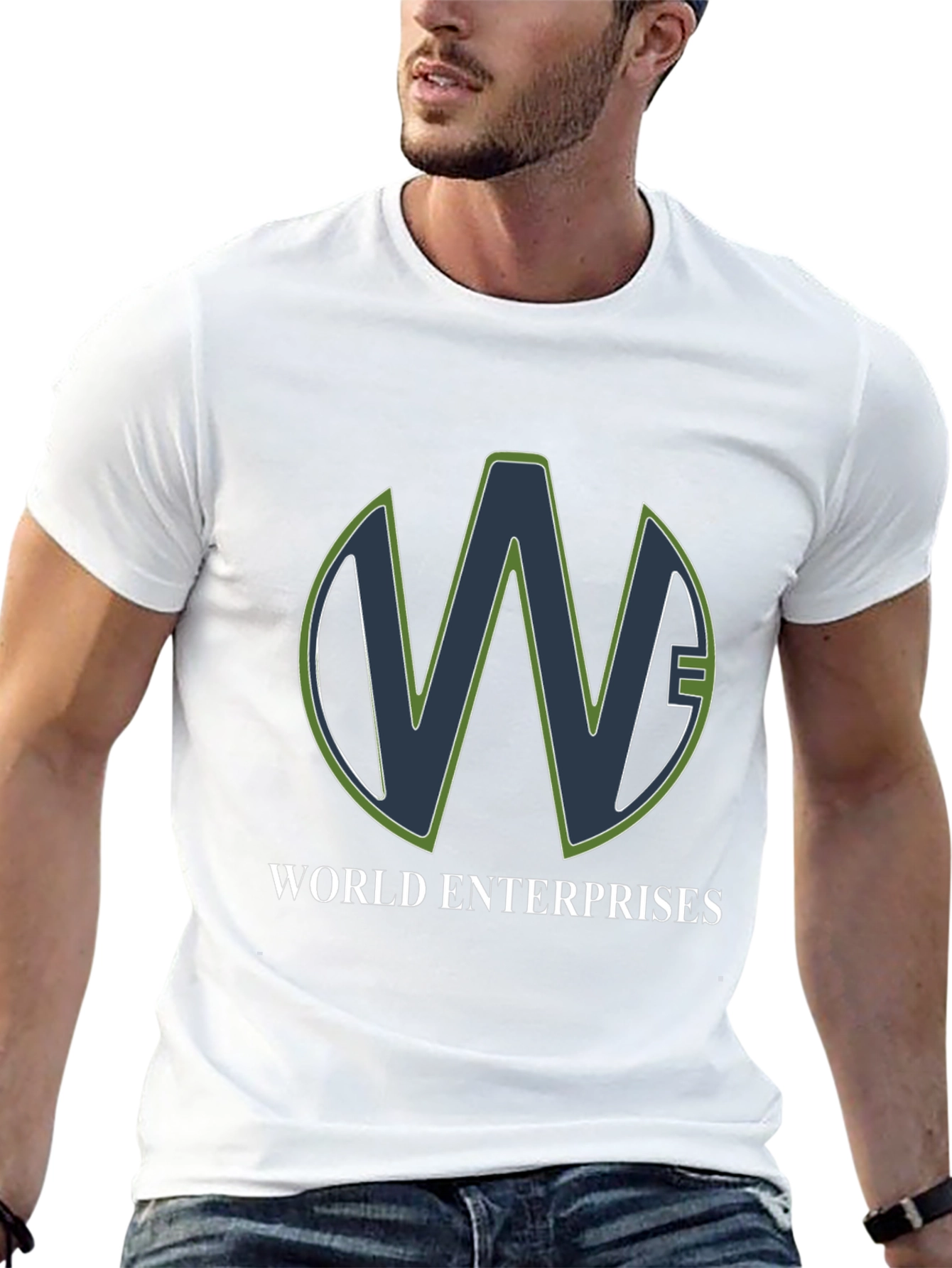 World Enterprises Black T-Shirt - Unique Logo Design