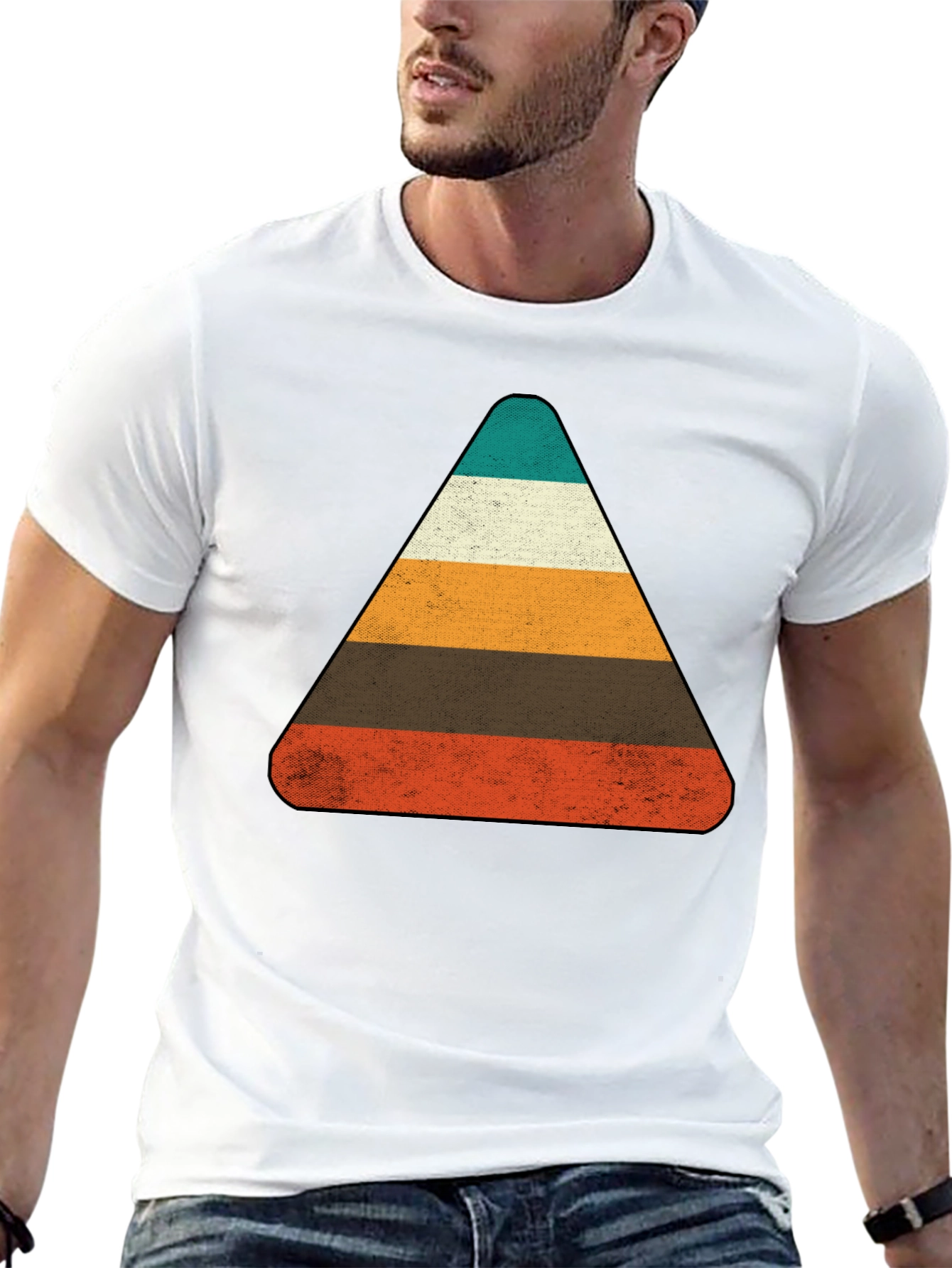 Retro Striped Triangle Graphic T-Shirt