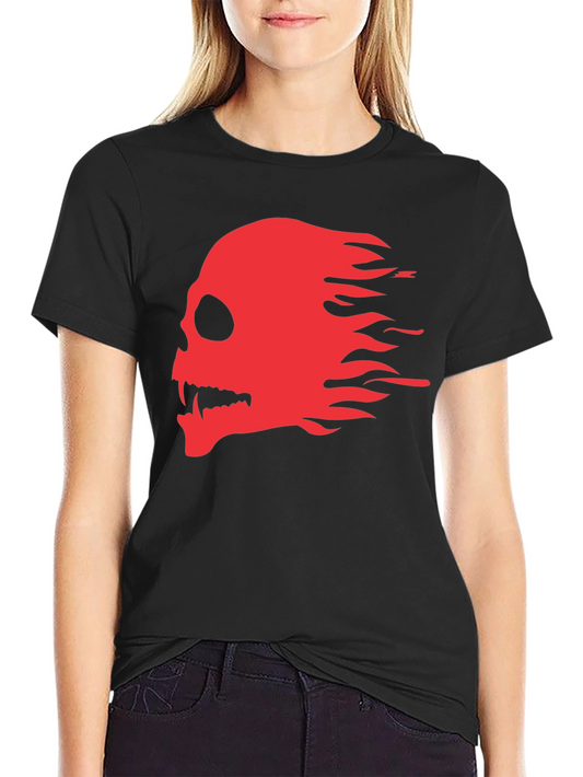 Black T-Shirt with Red Flaming Skull Graphic
