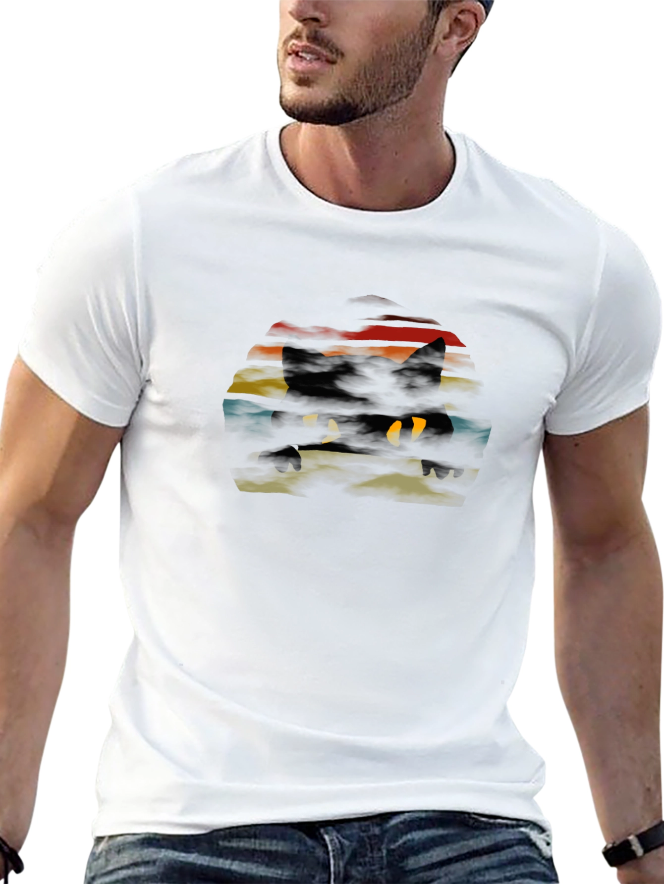 Retro Cat Silhouette T-Shirt - Black