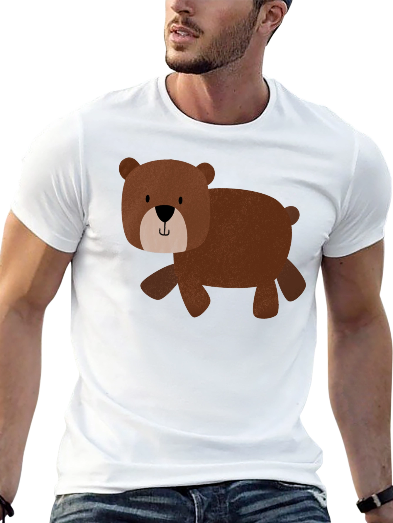 Cute Bear Graphic Tee - Black Cotton Blend