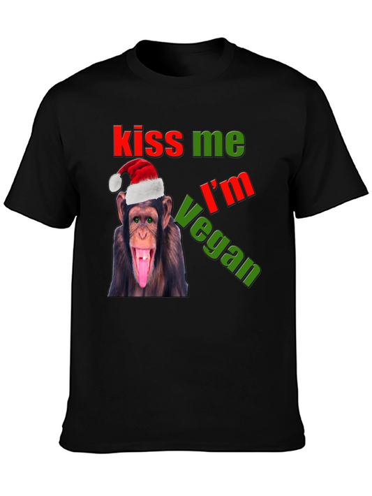 Kiss Me Im Vegan Monkey Christmas Graphic Tee