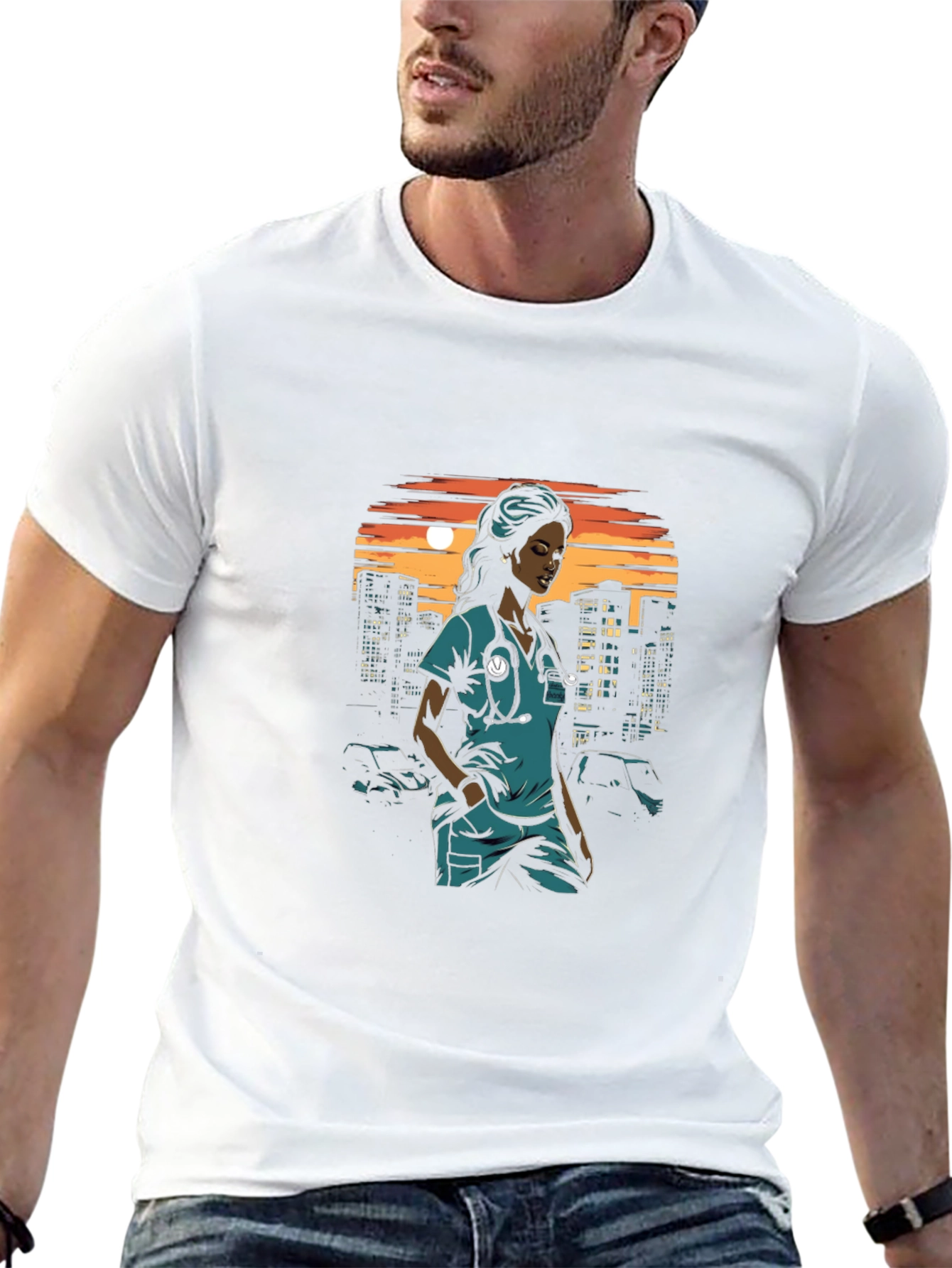 Nurse Cityscape Graphic Tee - Black