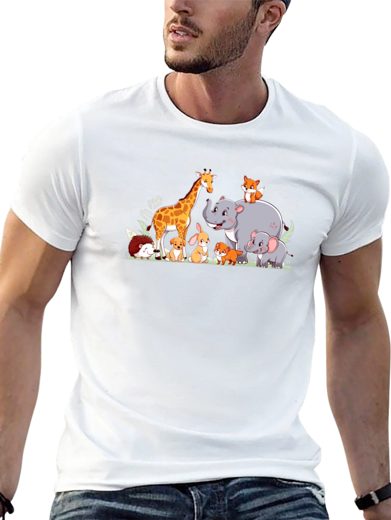 Cartoon Animal Crew Neck T-Shirt