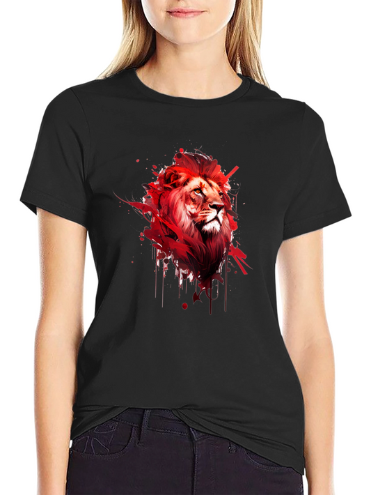 Bold Lion Graphic Tee - Artistic Red Lion Print