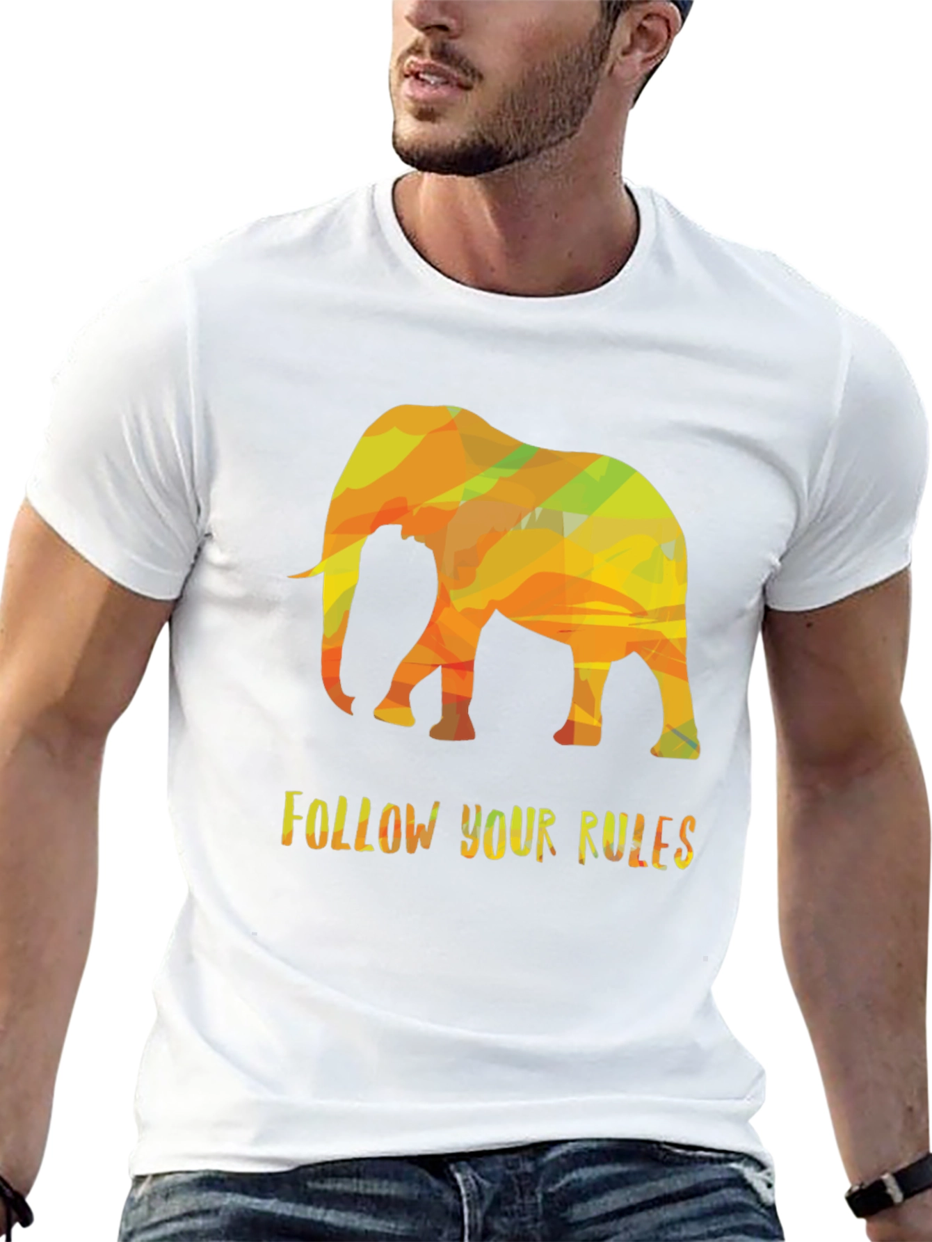 Elephant Geometric Graphic Black T-Shirt