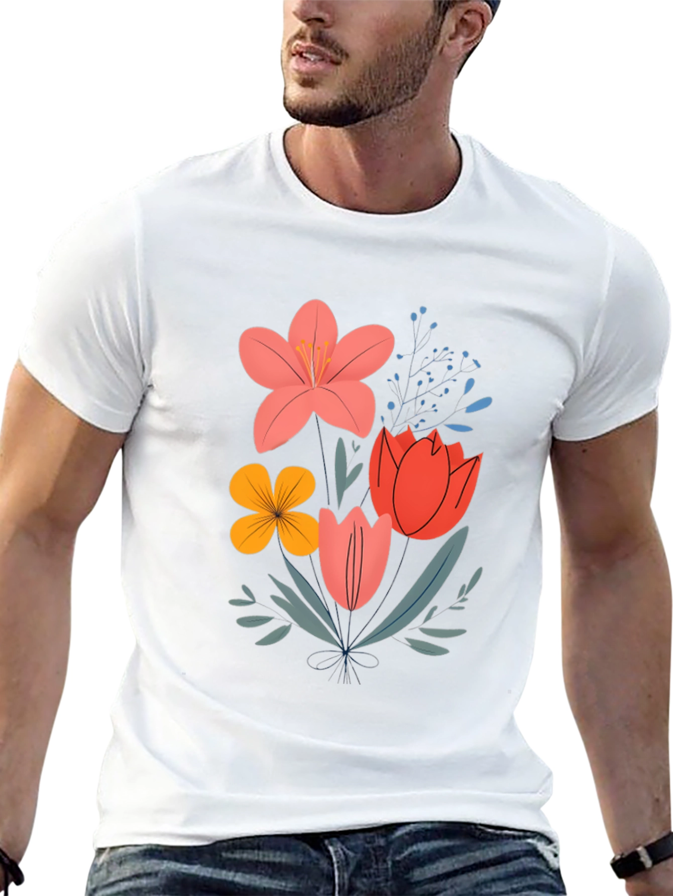 Floral Bouquet Graphic Tee - Trendy Botanical Design