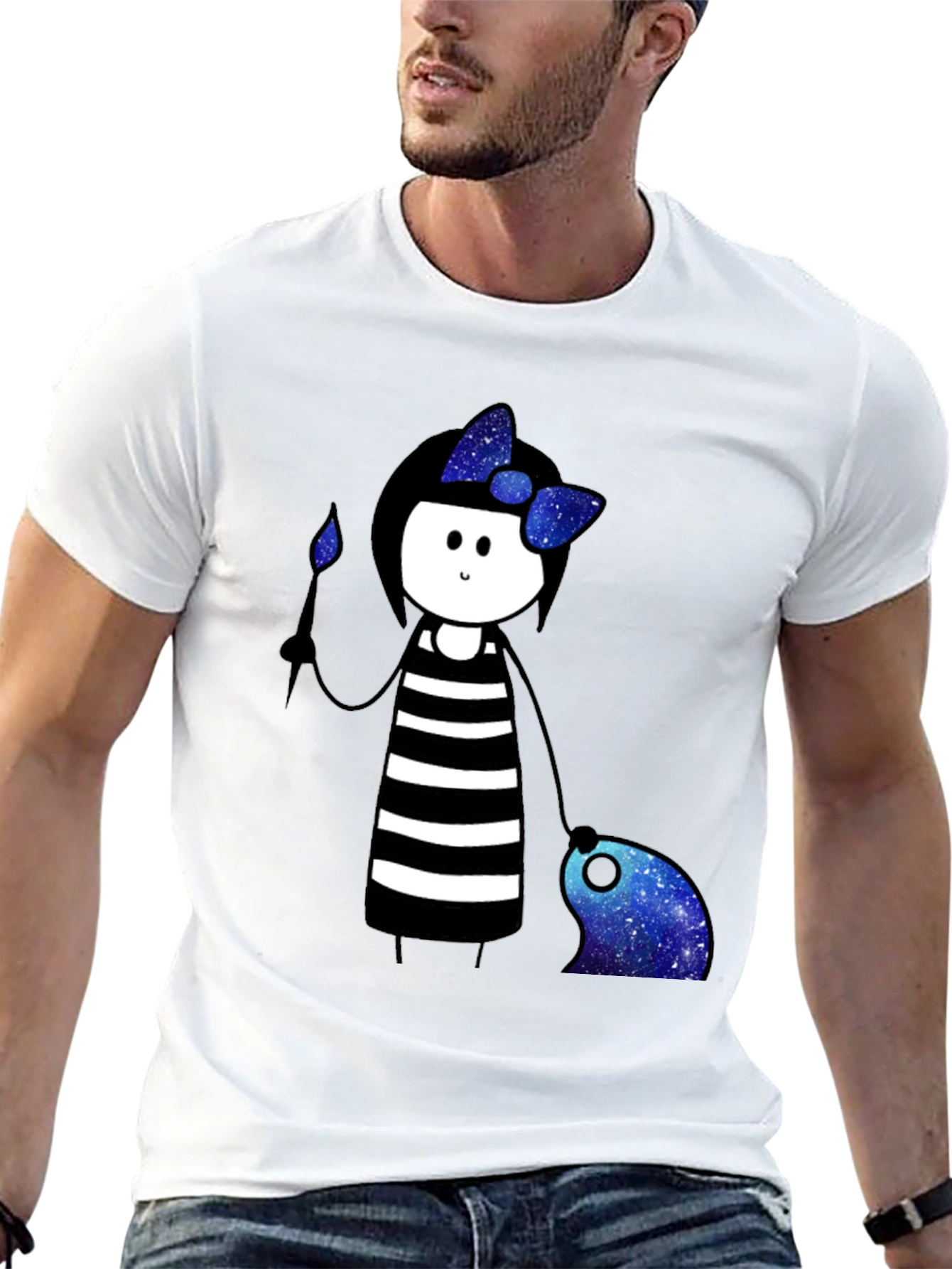 Striped Dress Girl Galaxy T-Shirt