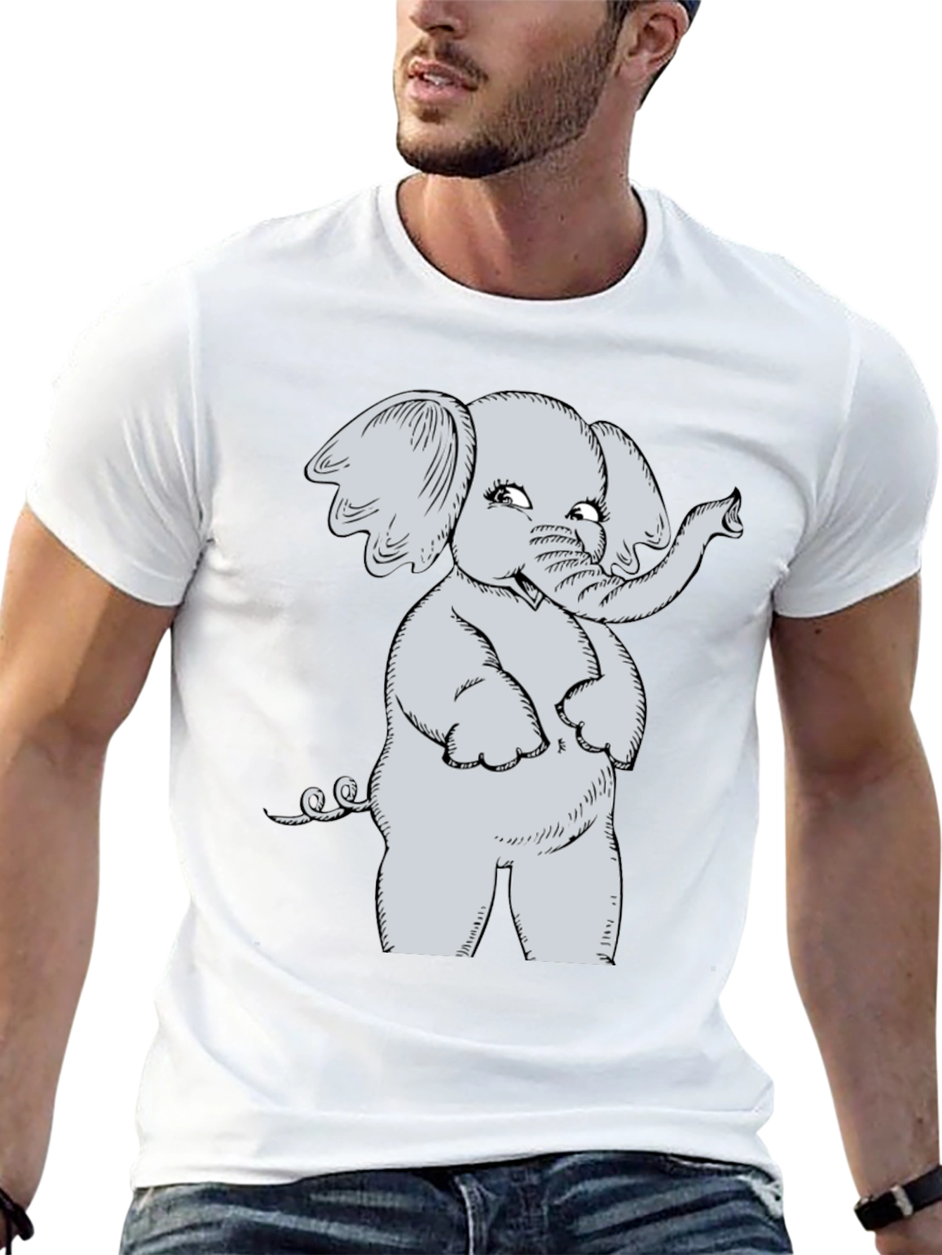 Cute Elephant Cartoon Black T-Shirt