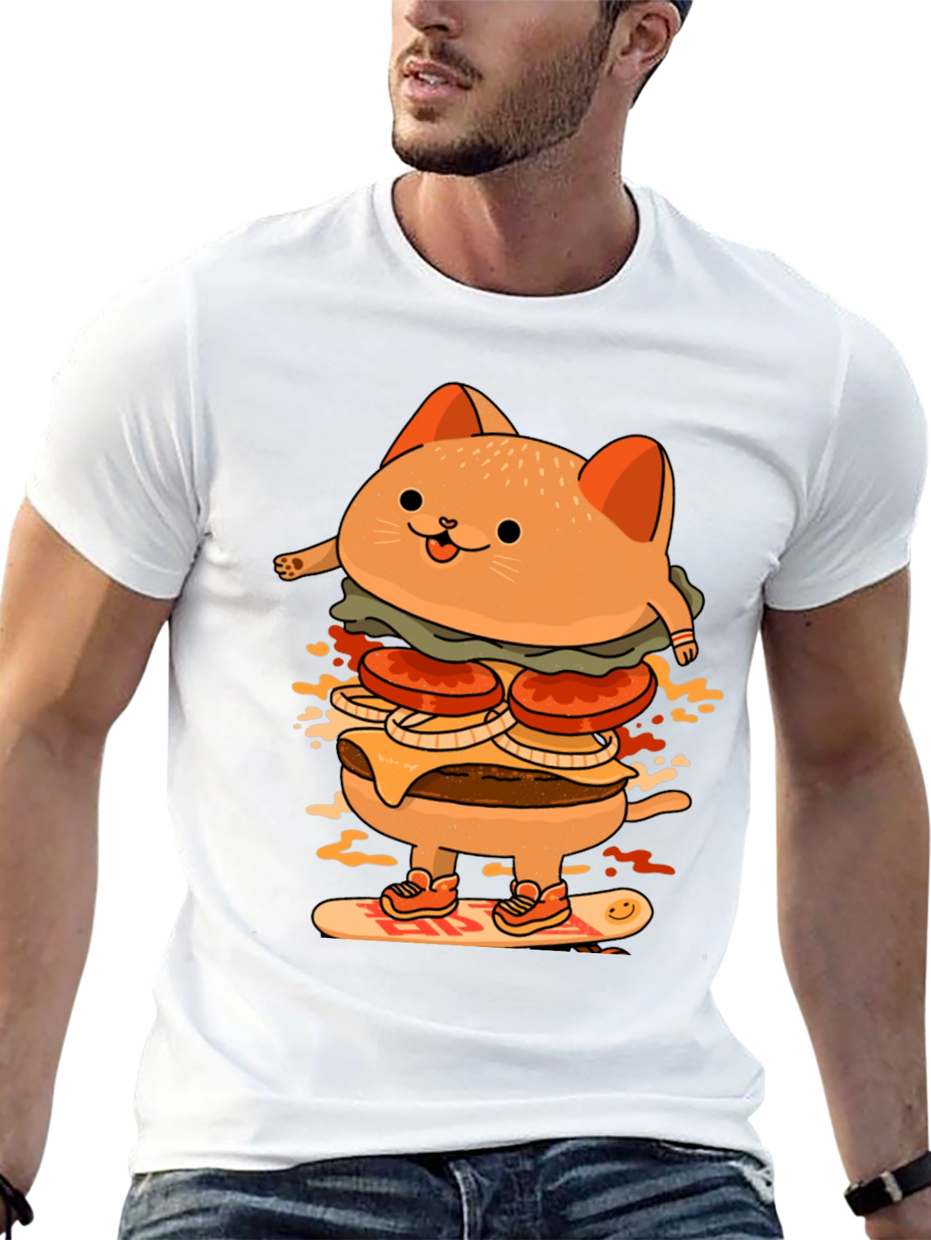 Burger Cat Skateboard Graphic T-Shirt